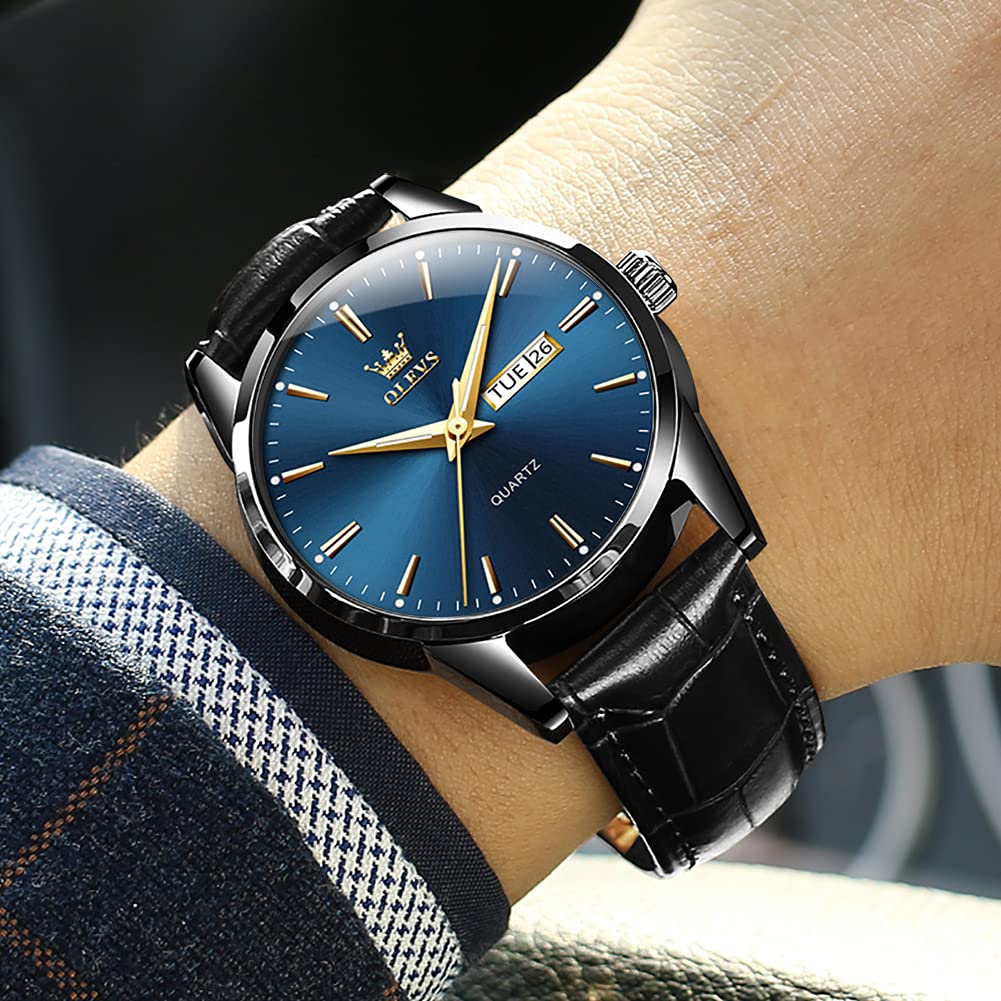 OLEVS Men's Brown Leather Watch - Rose Gold Quartz, Waterproof for Daily & Dress Wear