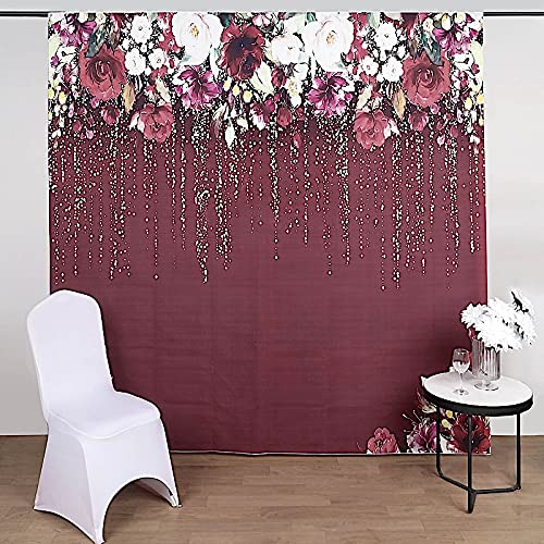 8 ft Vinyl Photography Background Burgundy Roses Printed Backdrop - Wedding, Baby Shower, Birthday Party Decorations, Photo Booth Props, Reception Events Supplies