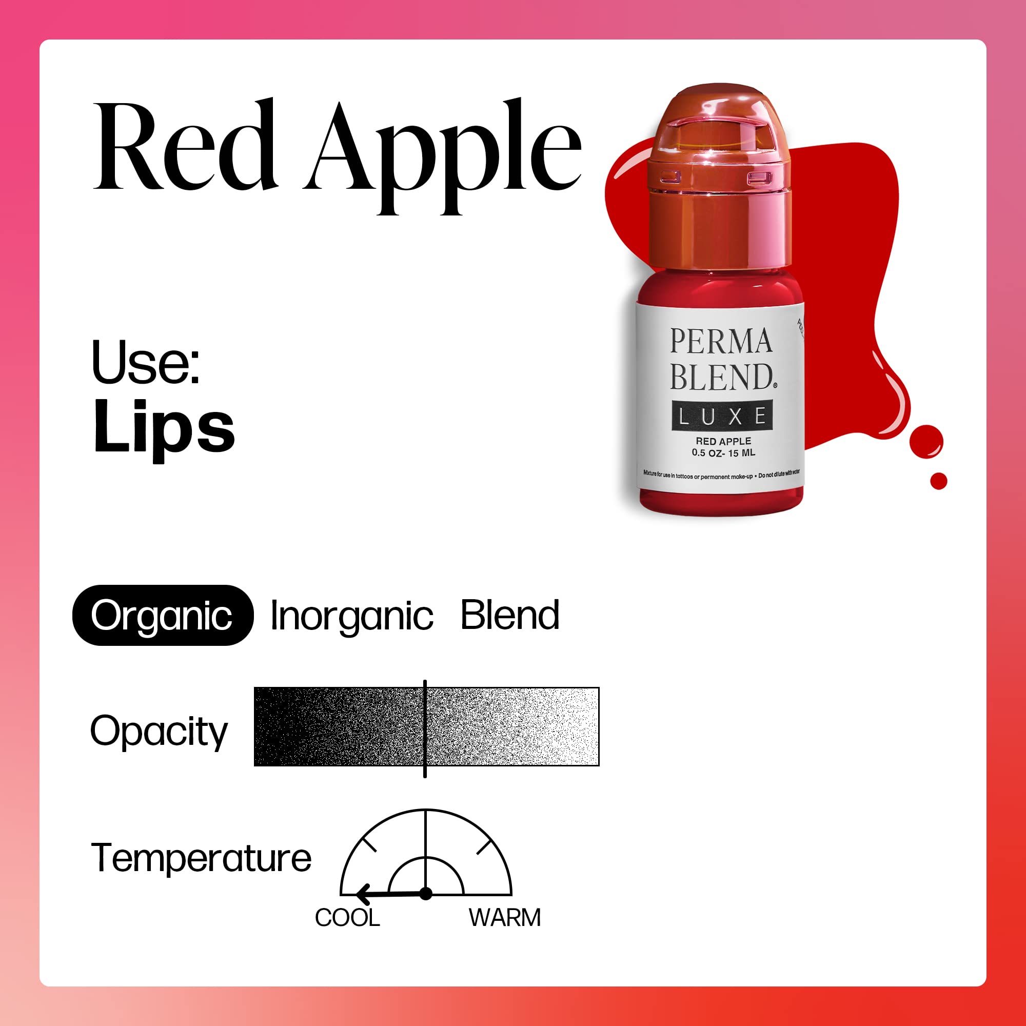 Perma Blend Luxe Apple Red Lip Pigment - 15ml for Permanent Lip Makeup - Perfect for Tattoo Artists & Cosmetic Professionals