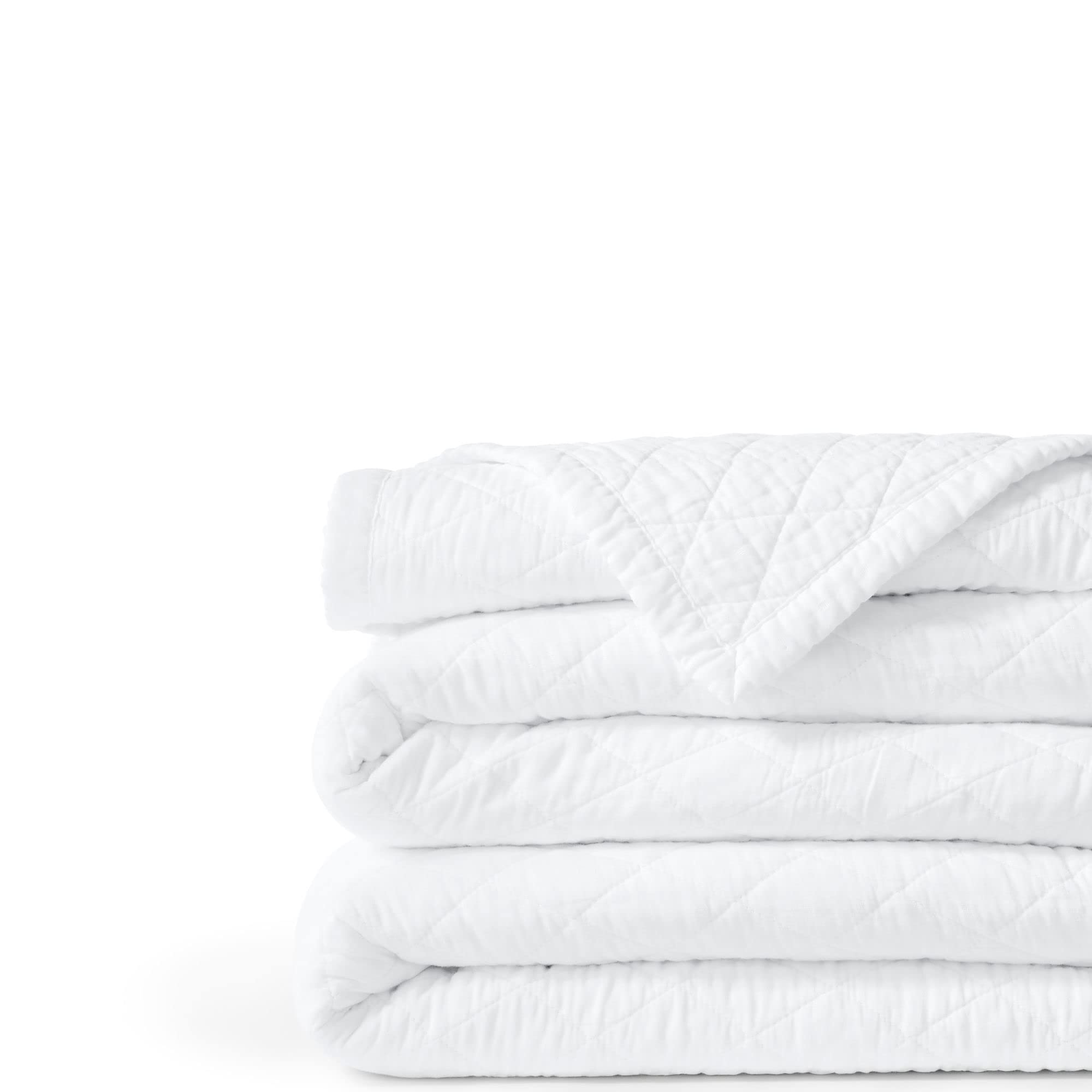 Lands' End Solid Diamond Double Voile Quilt White Full/Queen Size - Luxury Bedding Set for Comfortable Sleep - Perfect for Master Bedroom, Guest Room & Hotel Decor