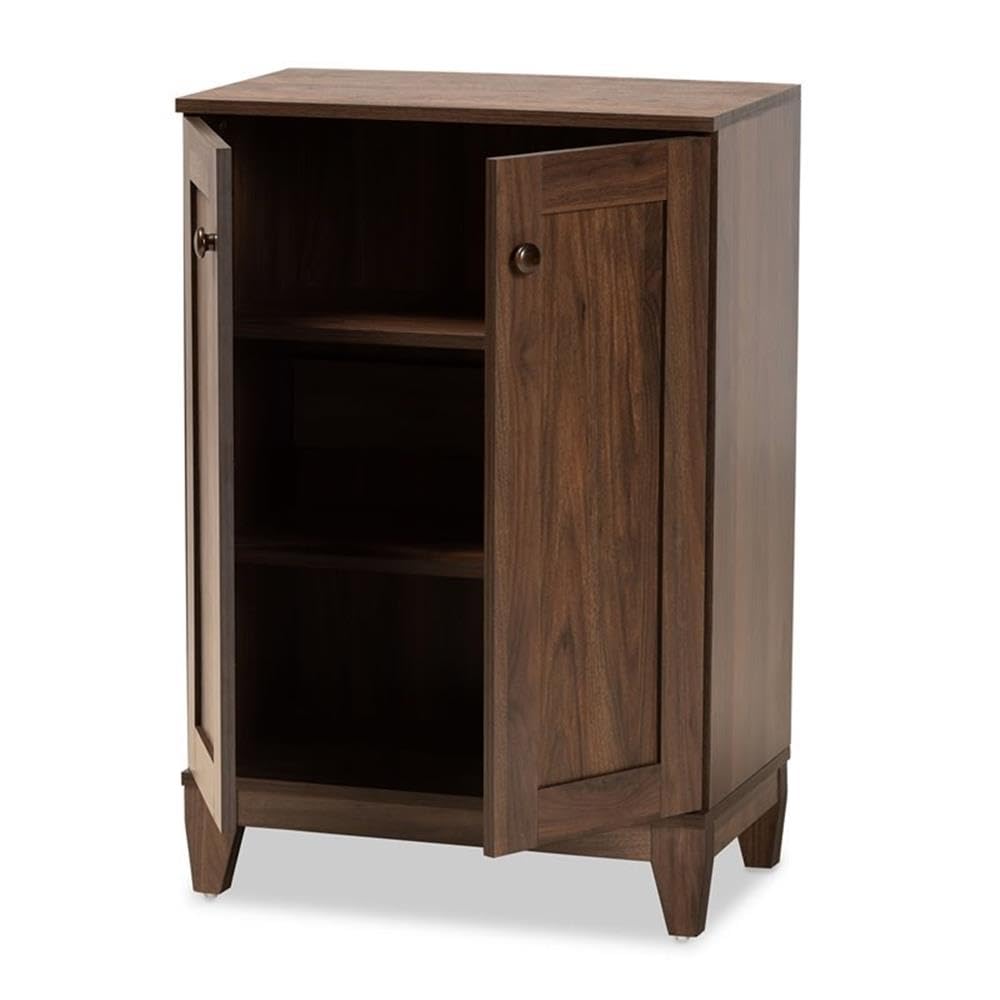 Baxton Studio Nissa Modern Walnut Brown Wood Shoe Cabinet - 2-Door Shoe Storage Organizer for Entryway, Closet & Bedroom