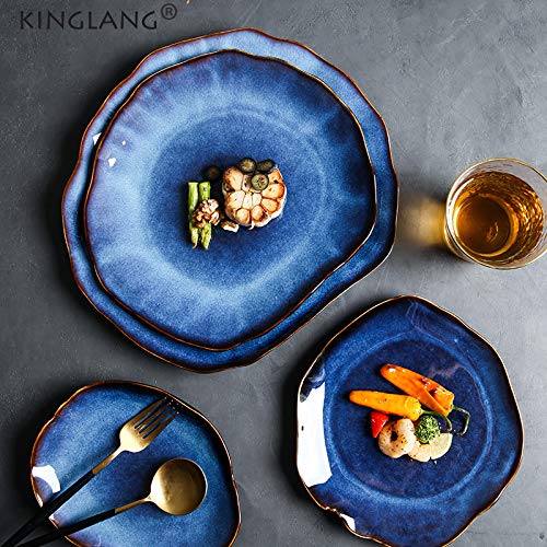 Nordic Ceramic Salad Plates Set of 4 - Handmade Irregular Dinner Plates with Kiln Glaze - Perfect for Home Dining, Party Serving & Modern Tableware Decor
