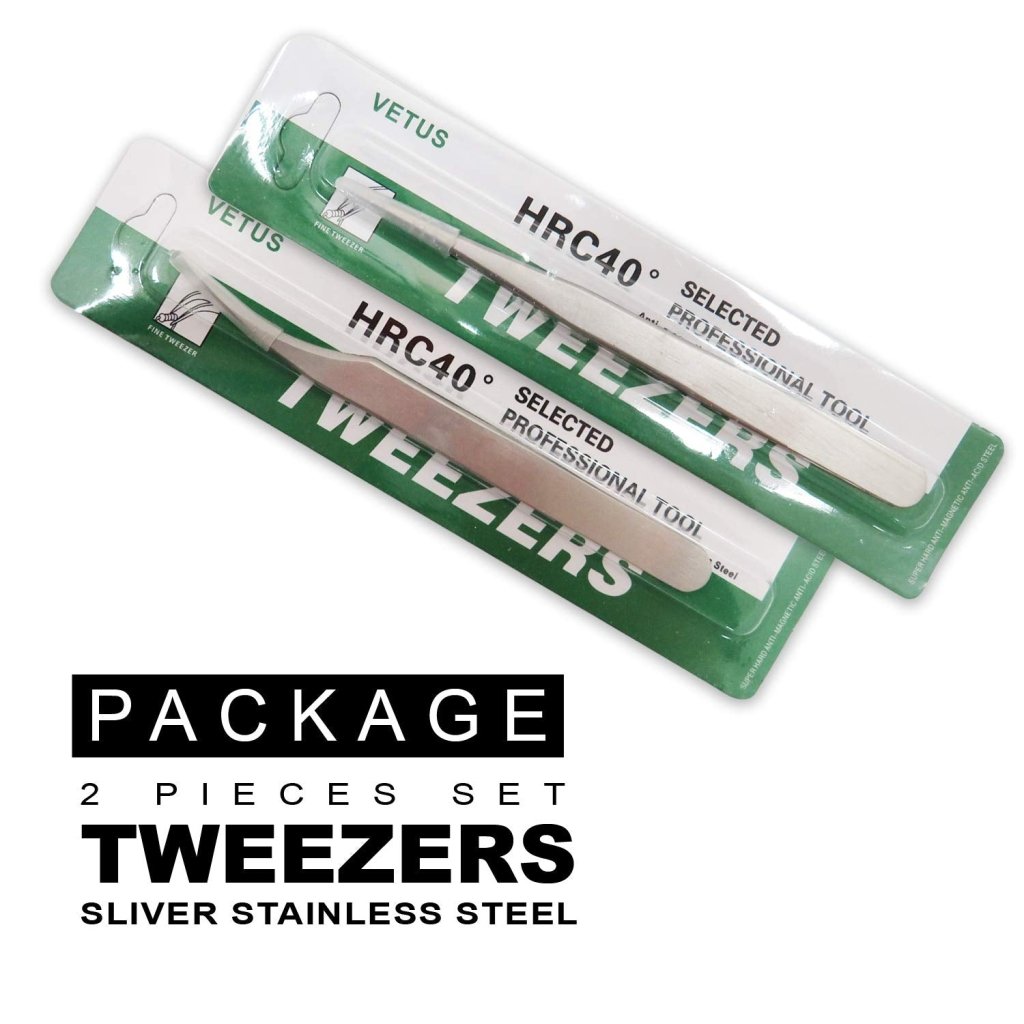 2PC Professional Eyelash Extension Tweezers - Silver Stainless Steel for Perfect Lash Application | Ideal for Salon, Home Use & DIY Beauty