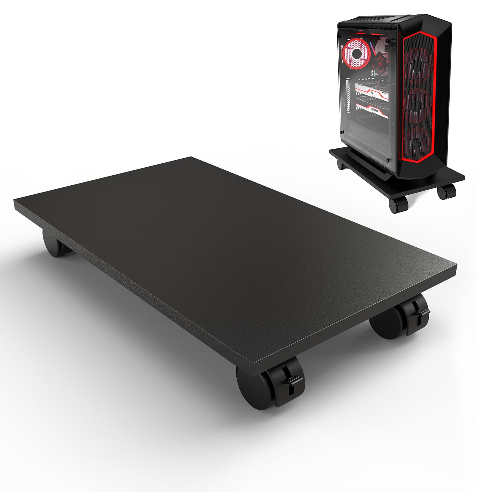 CPU Stand with 4 Caster Wheels - Mobile Computer Tower Holder for PC, Printer & Home Office Use - Perfect for Computer Towers, Planters & Pet Bowls (Black)