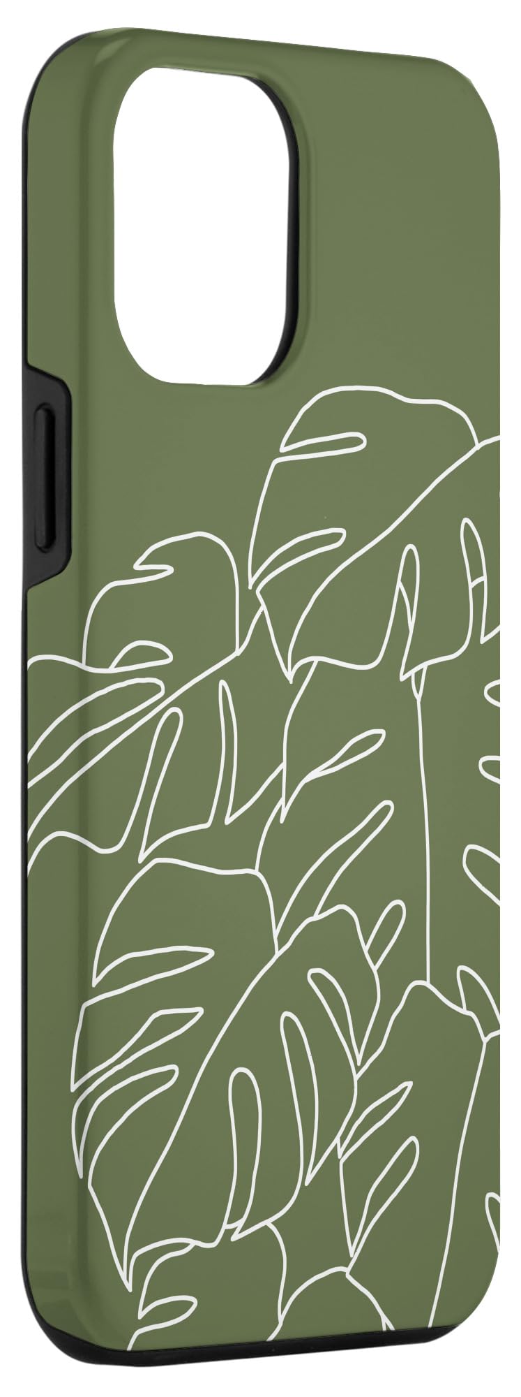 iPhone 12 Pro Max Case - Monstera Leaf Botanical Design, Tropical Plant Pattern, Olive Khaki Green Protective Cover - Perfect for Travel, Vacation & Everyday Use