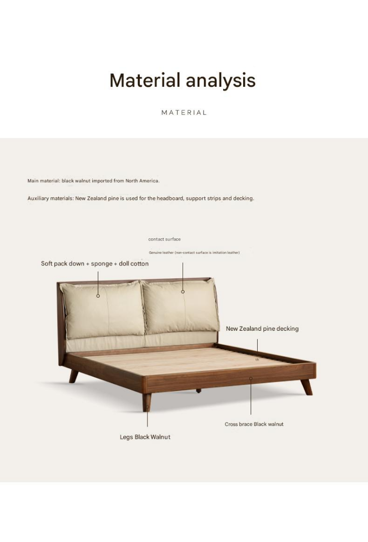 Premium Black Walnut Solid Wood Leather & Tech Fabric Bed Frame - Modern Platform Bed for Master Bedroom, Guest Room & Dormitory