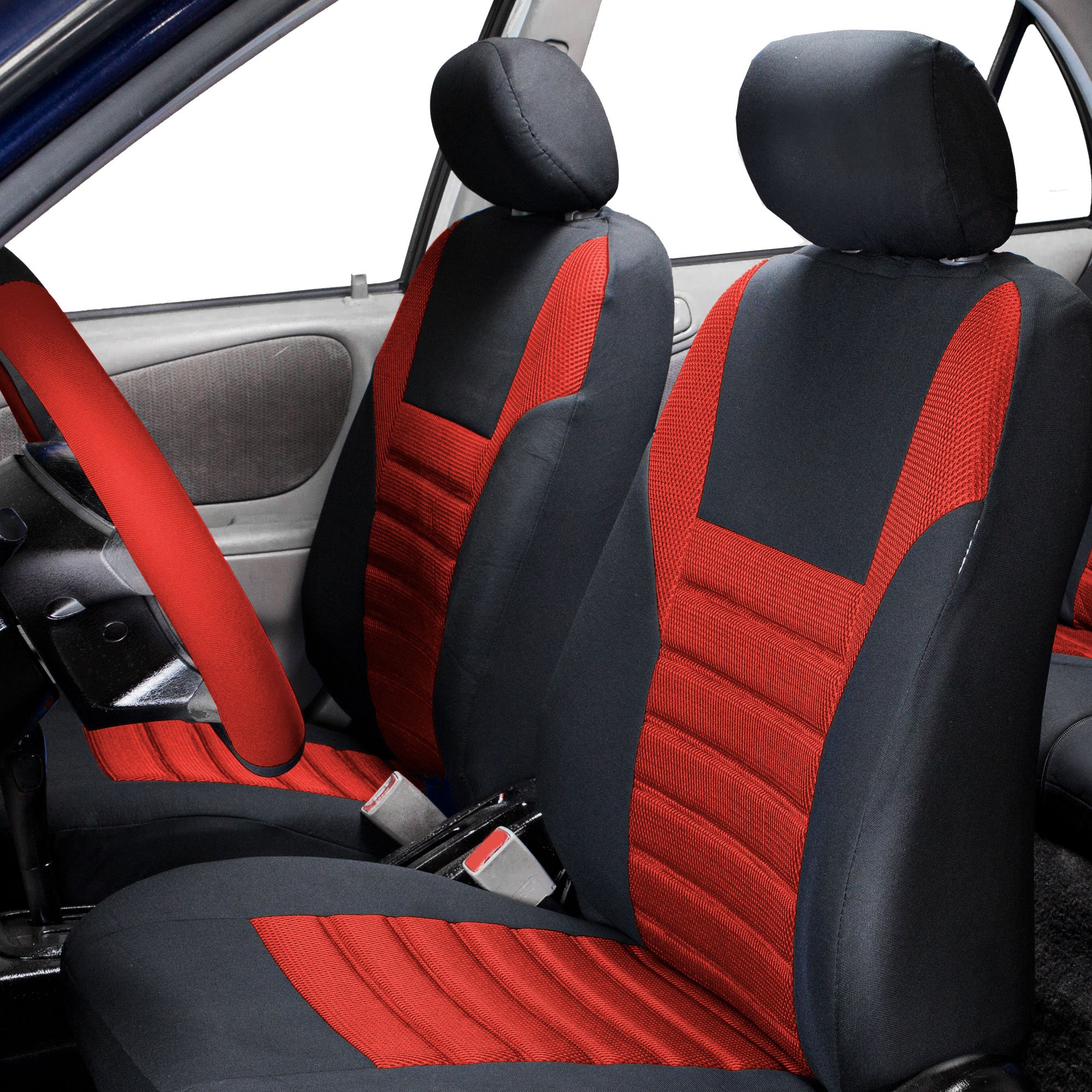 Premium 3D Air Mesh Car Seat Covers - Front Set (Red) | Universal Fit for Cars, Trucks, Vans & SUVs | Airbag Compatible | Breathable Automotive Seat Protectors for Comfort & Style | Perfect for Daily Commutes, Road Trips & Family Adventures