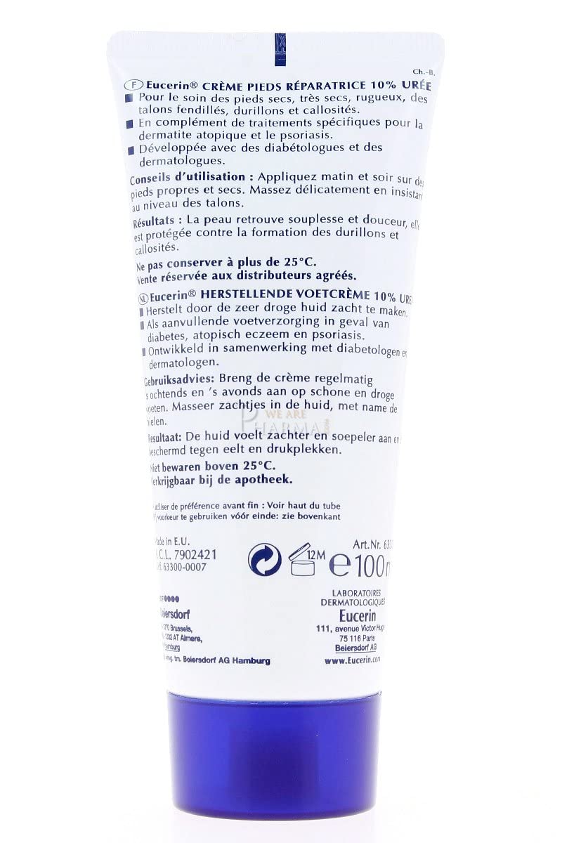 Eucerin UreaRepair Plus Foot Cream 10% Urea - 100ml Intensive Moisturizer for Dry, Cracked Feet - Perfect for Daily Foot Care & Healing Rough Skin