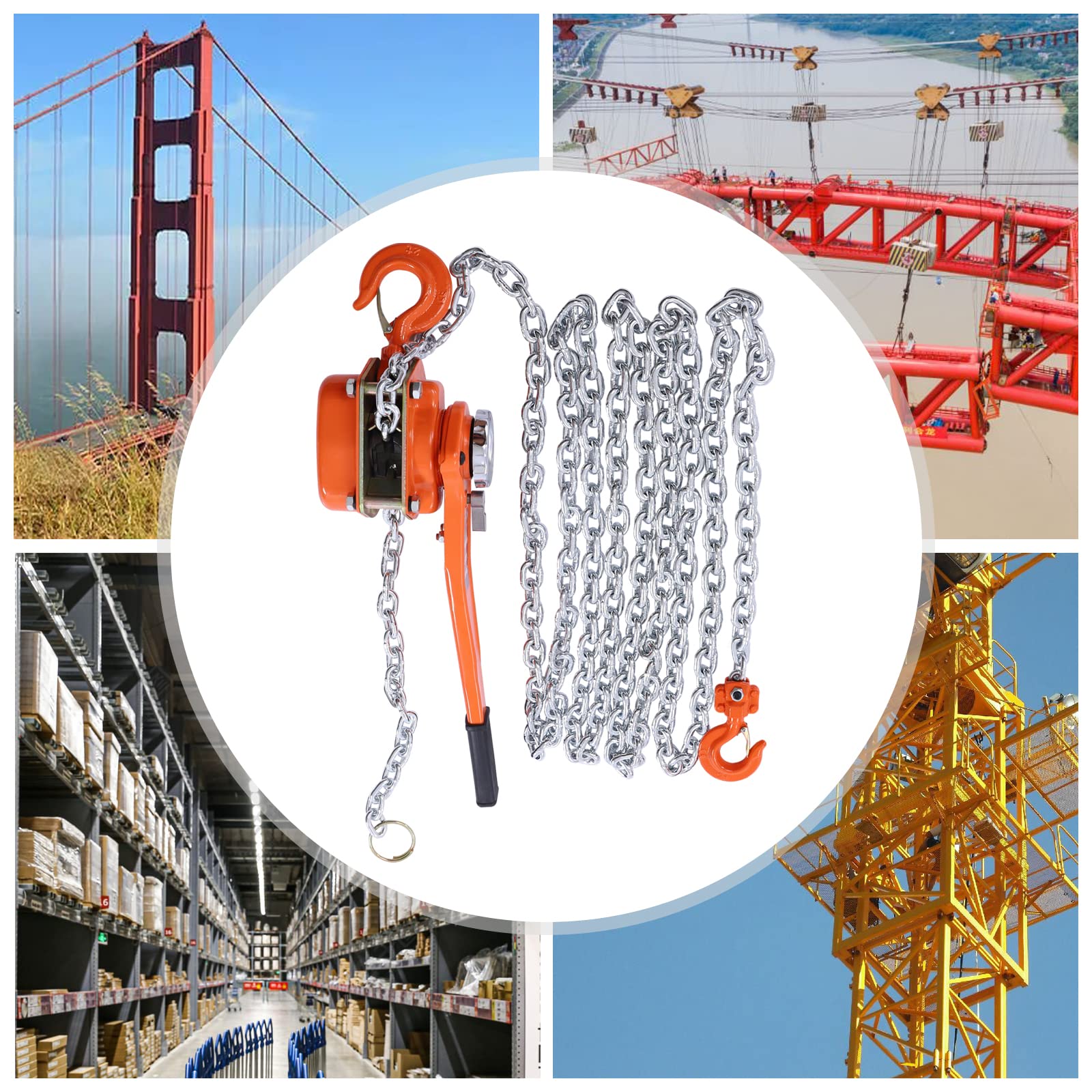 Heavy Duty Manual Lever Chain Hoist 3300LBS (1.5 Ton) with 20ft Lifting Chain - 7.1mm/0.3inch Orange Ratchet Hoist for Warehouse, Garage, Construction & DIY Projects