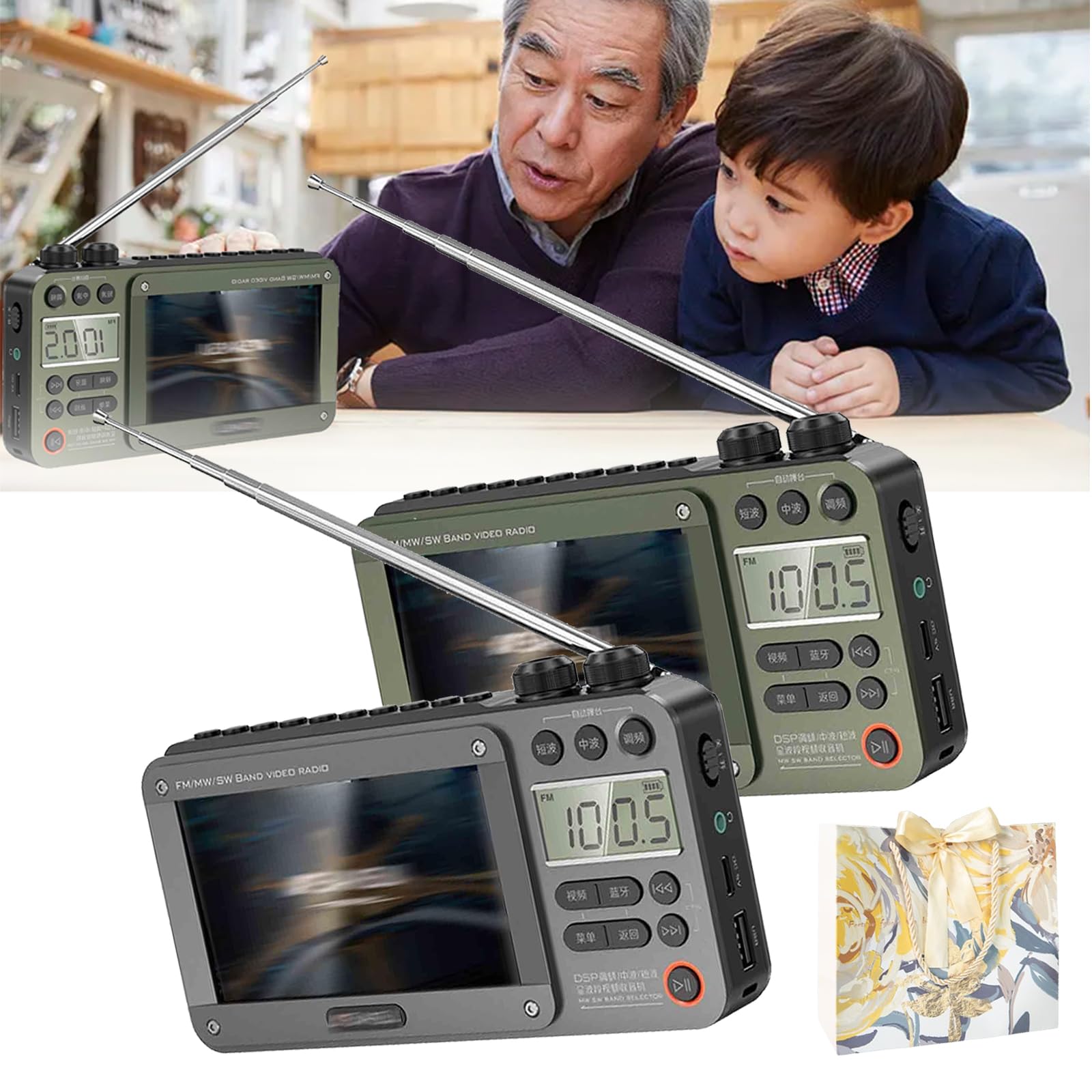 Premium Portable Bluetooth Pocket TV & AM/FM Radio with USB/TF Card Support - Full Band Video Receiver with Antenna (2pcs) for Travel, Camping & Emergency Use