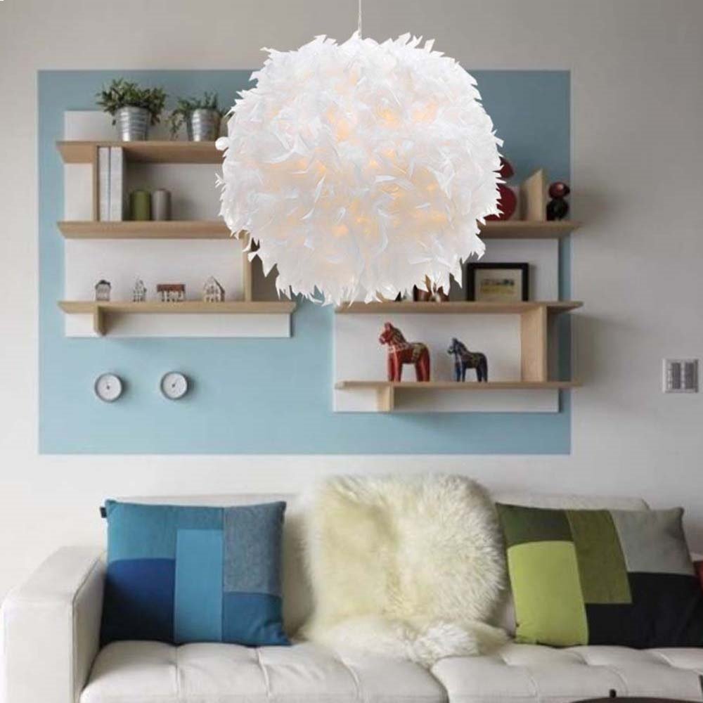 White Feather Chandelier Pendant Light - 14.8' Cord with Switch for Bedroom & Dining Room