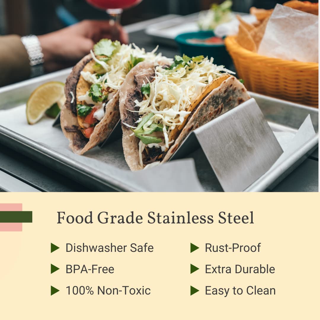 4-Pack Stainless Steel Taco Holder Stand - Truck Tray Style Taco Rack (Holds 3 Tacos Each) - 8