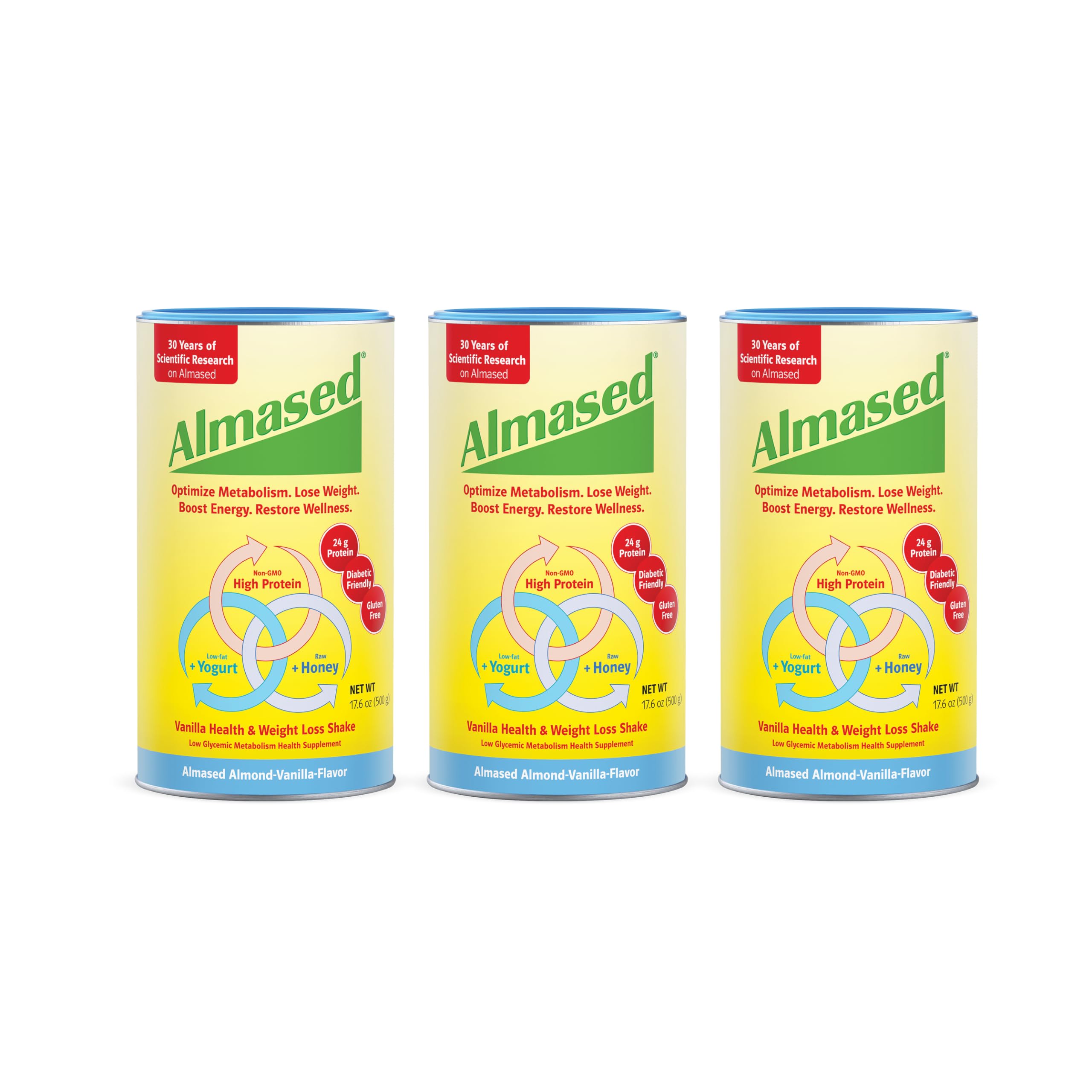 Almased Vanilla Meal Replacement Shake - Low Glycemic High Plant Protein Powder for Weight Loss & Health Support - Vanilla Flavor - 17.6 oz (3 Pack) | Perfect for Busy Professionals, Post-Workout Recovery & Healthy Lifestyle