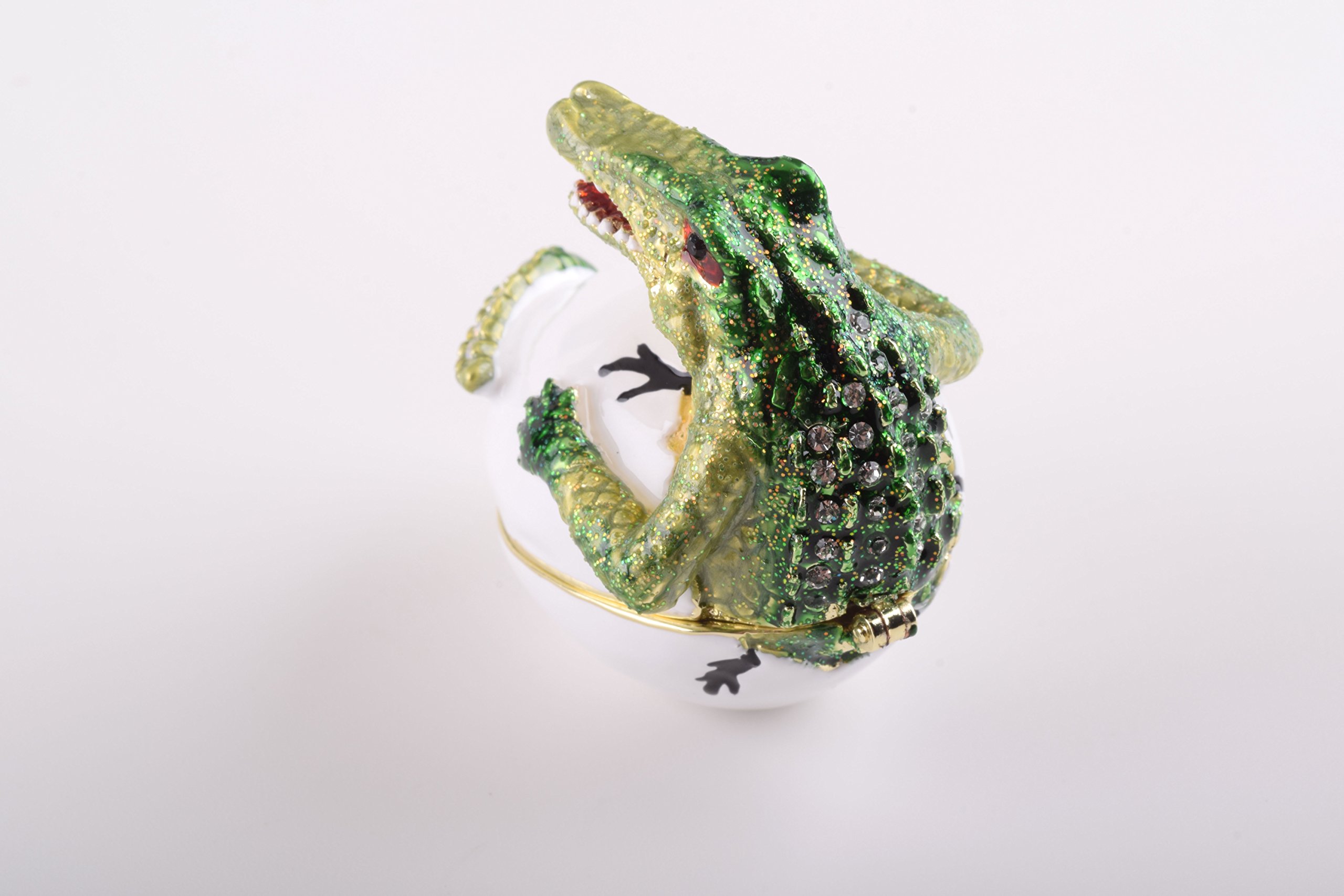 Keren Kopal Alligator Trinket Box Faberge Style - Handcrafted Jewelry Storage Decorated with Austrian Crystals, Unique Home Decor for Vanity, Dresser & Gift Giving