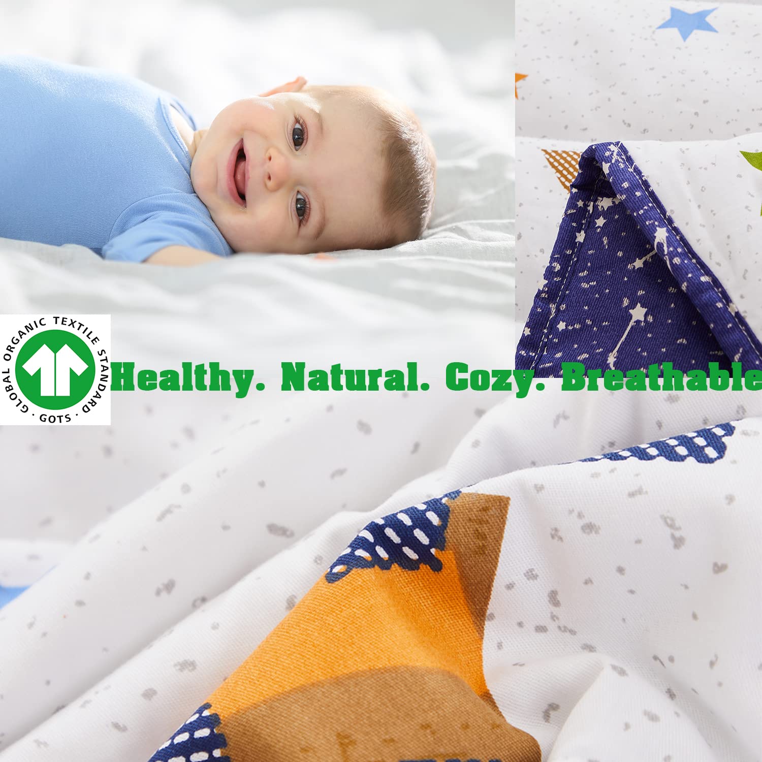 Brandream Space Crib Bedding Set for Boys - 3 Piece Rocket & Galaxy Themed Nursery Collection | 100% Soft Cotton Baby Bedding | Perfect for Nursery Decor, Baby Showers & Space-Themed Rooms