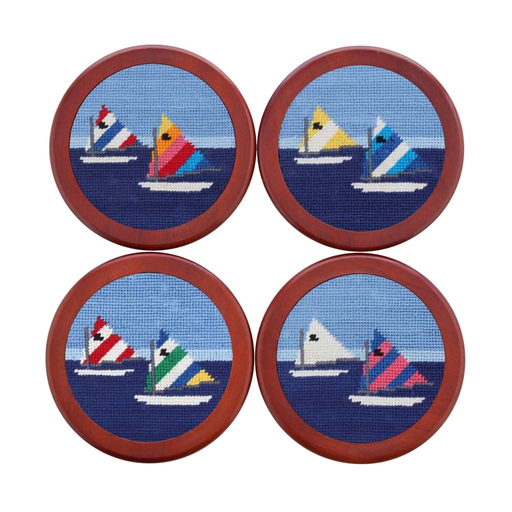 Smathers & Branson Premium Needlepoint Coasters - Classic Nautical Design for Yachting, Sailing & Home Decor - Perfect for Boats, Beach Houses & Coastal Living