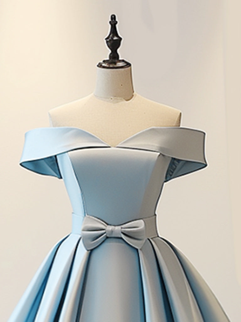 Elegant Off-Shoulder A-Line Satin Blue Long Prom Dress - Formal Evening Gown for Homecoming, Wedding & Special Occasions