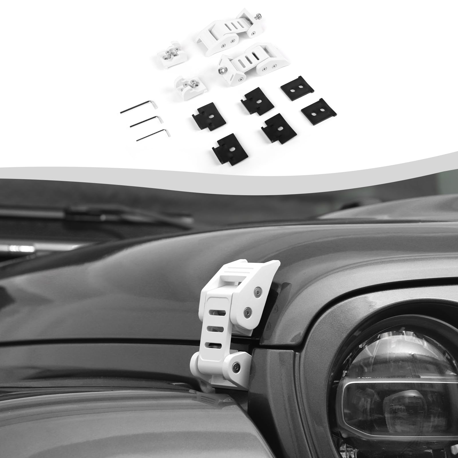 Stainless Steel Hood Latch Kit for 2007-2018 Jeep Wrangler JK/JKU & 2018-2025 JL/JLU/Gladiator JT - Durable White Exterior Accessories for Off-Roading & Jeep Upgrades