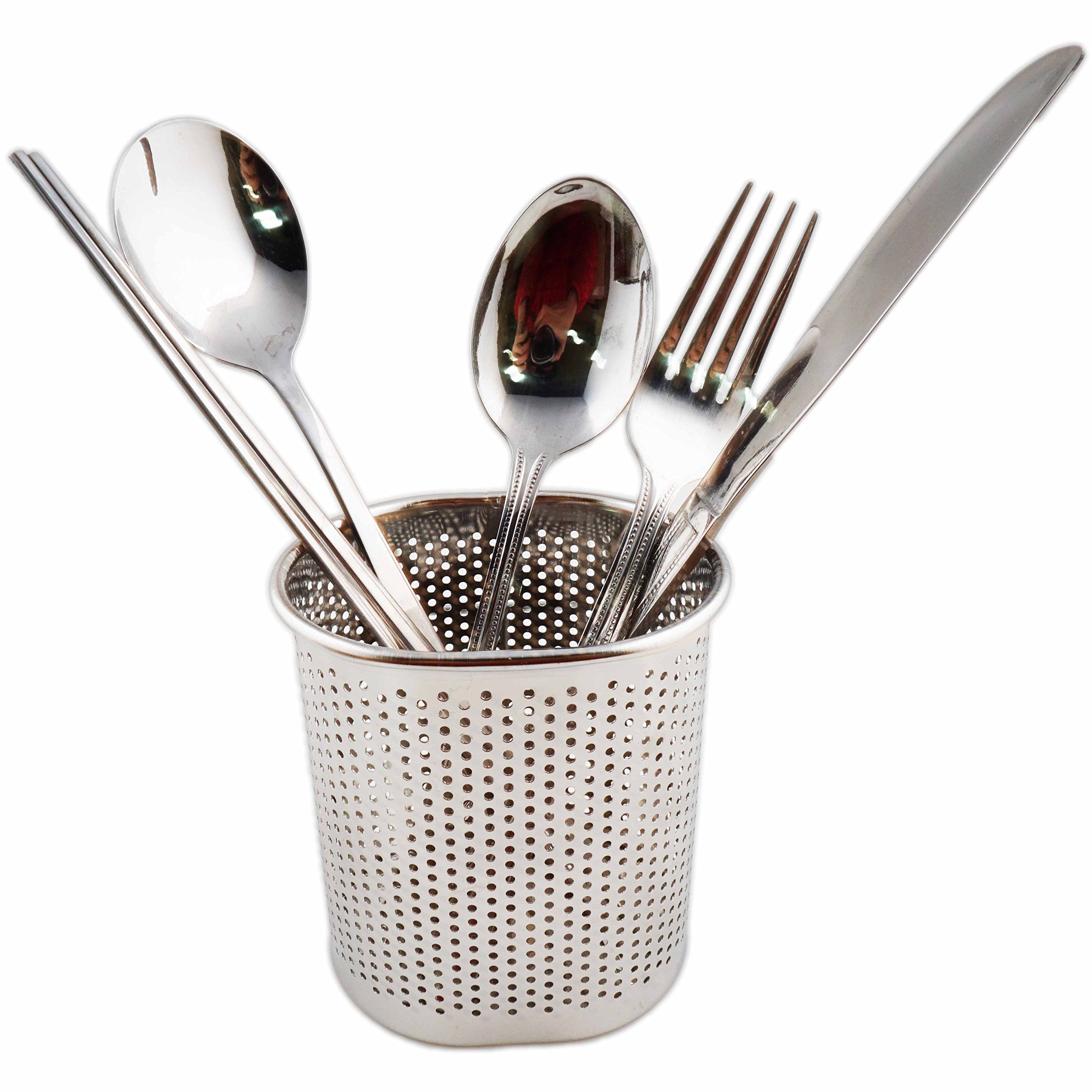 Stainless Steel Cutlery Utensil Holder - Small Oval Chopsticks Organizer for Kitchen, Dishwasher Safe | Perfect for Dining Table, Countertop & Restaurant Use