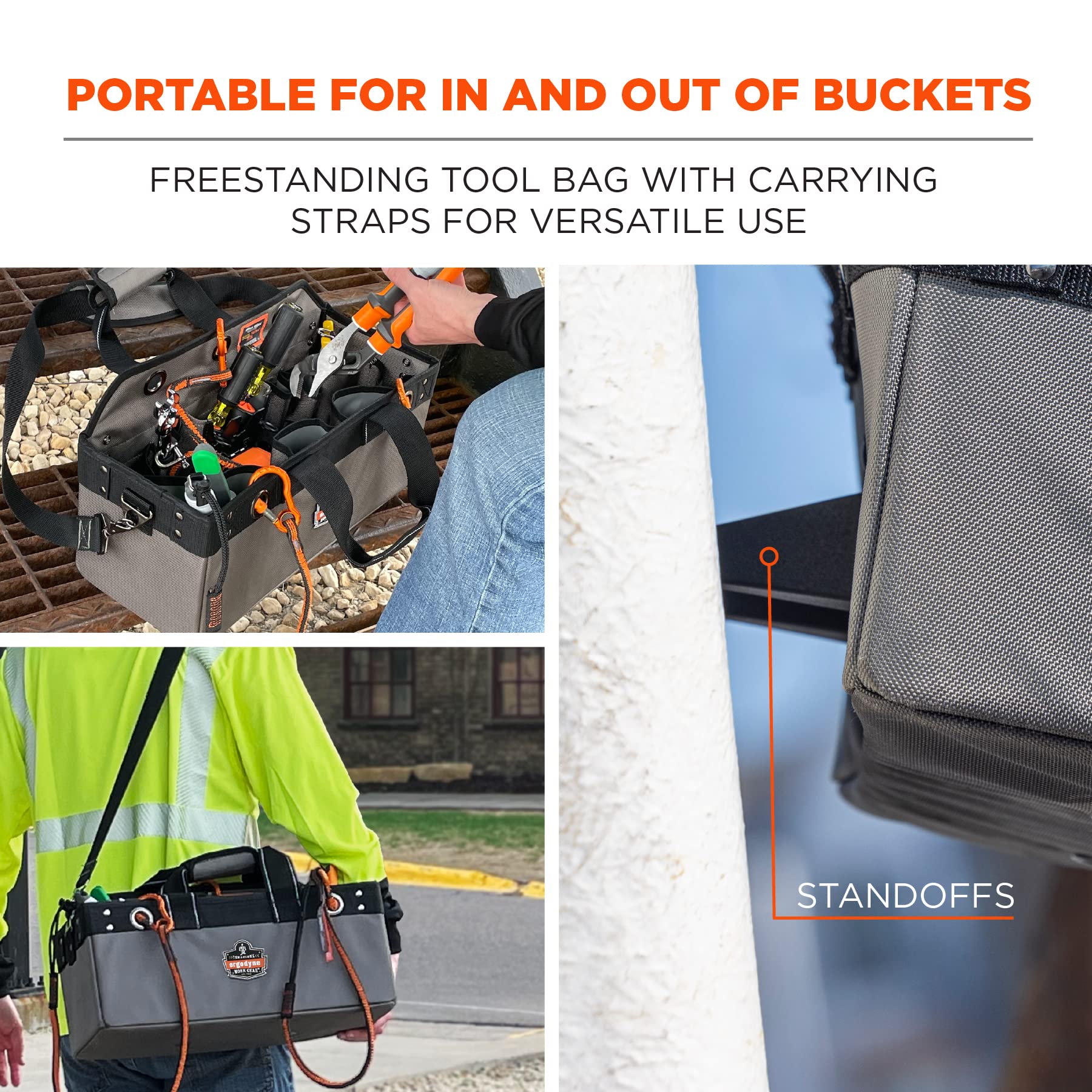 Ergodyne Arsenal 5846 Heavy Duty Bucket Truck Tool Bag with Locking Aerial Bucket Hooks - Durable Utility Pouch for Electricians & Linemen Working at Heights
