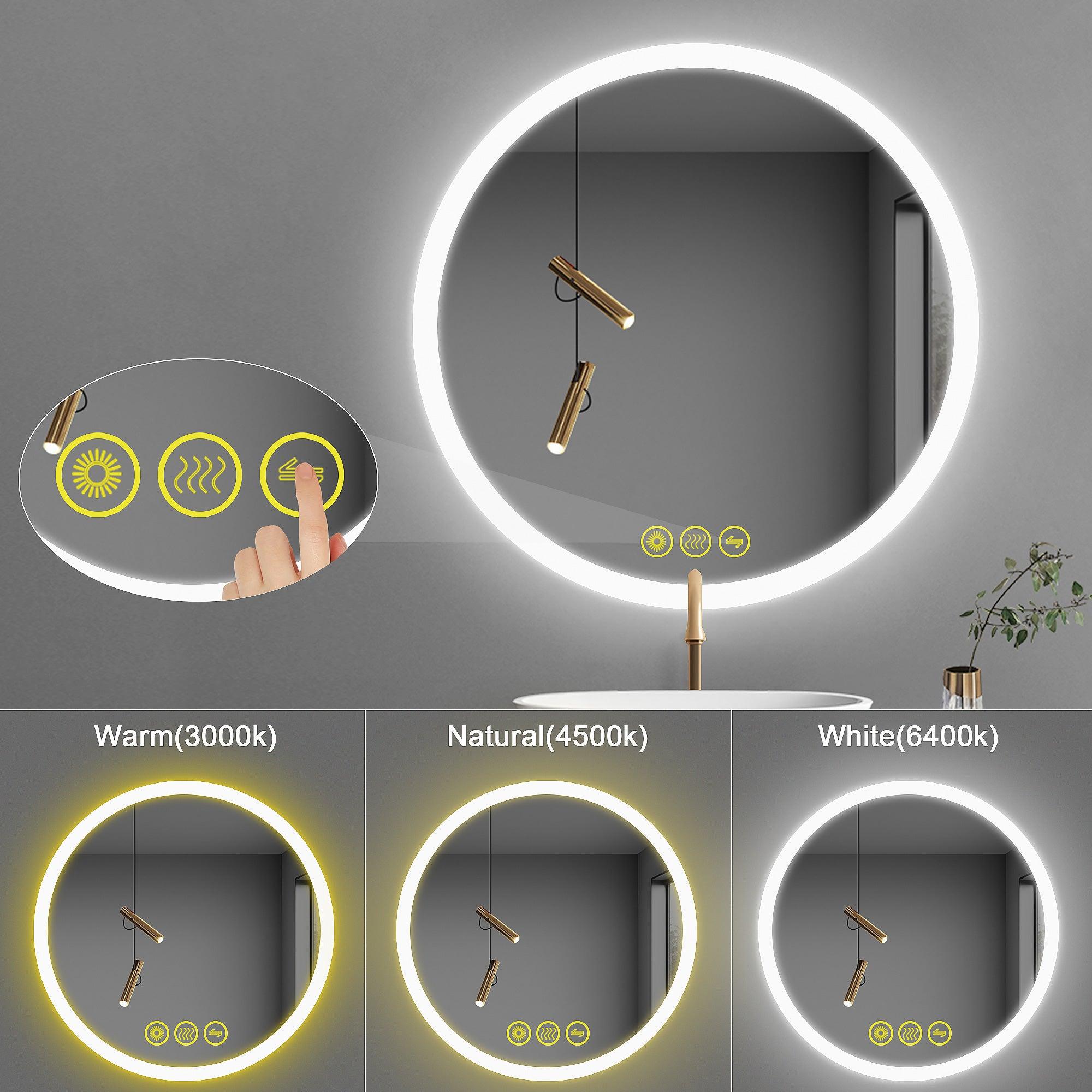 SmartReflect Modern Round LED Dimmable Anti-Fog Frameless Bathroom Vanity Mirror - Perfect for Makeup, Shaving & Home Decor - Waterproof & Energy-Efficient Bathroom Lighting Solution