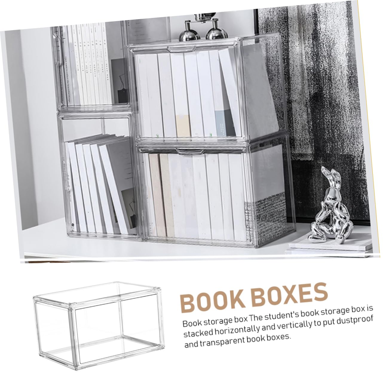 Tofficu Clear Acrylic Book Storage Box - Stackable Textbook Holder for Bedroom, Office & Student Dorm - Organize Books, Magazines & Sundries - Perfect for Home, School & Office Organization