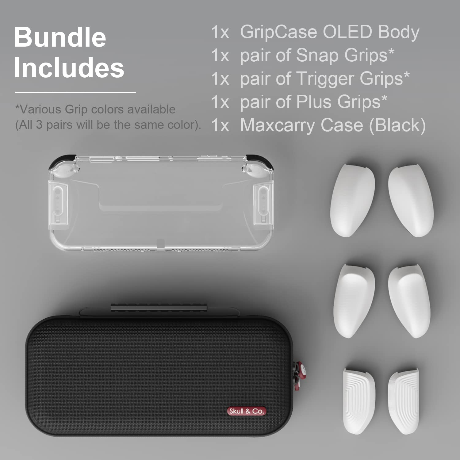 Skull & Co. GripCase OLED Bundle - Dockable Transparent Protective Case with Interchangeable Grips for Nintendo Switch OLED Model (Neon Blue & Red) | Perfect for Gaming, Travel, and Long Play Sessions