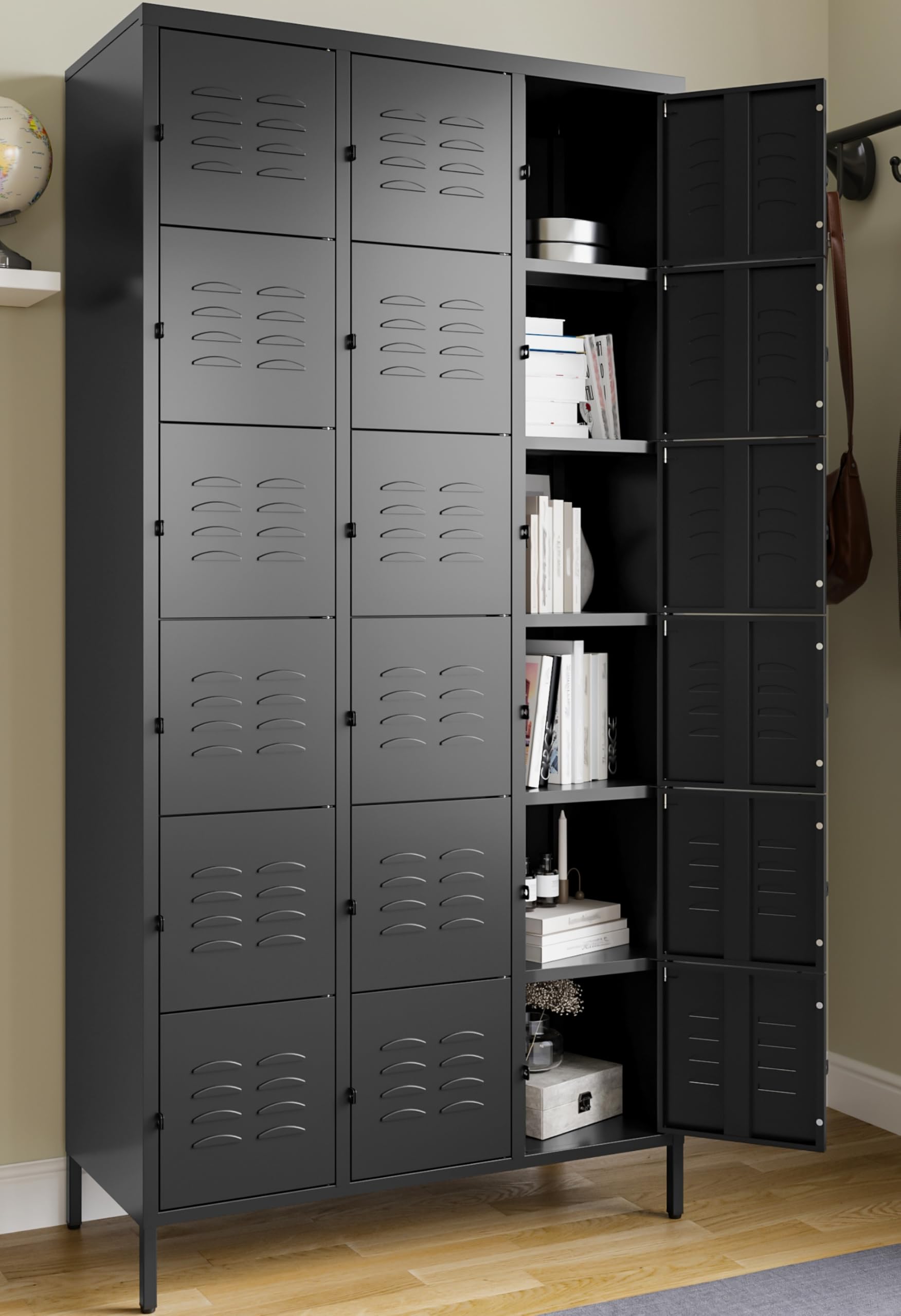 12-Door Black Steel Metal Lockers for Employees - Heavy Duty Lockable Storage with Shelf, Ideal for Gym, School & Workplace Organization