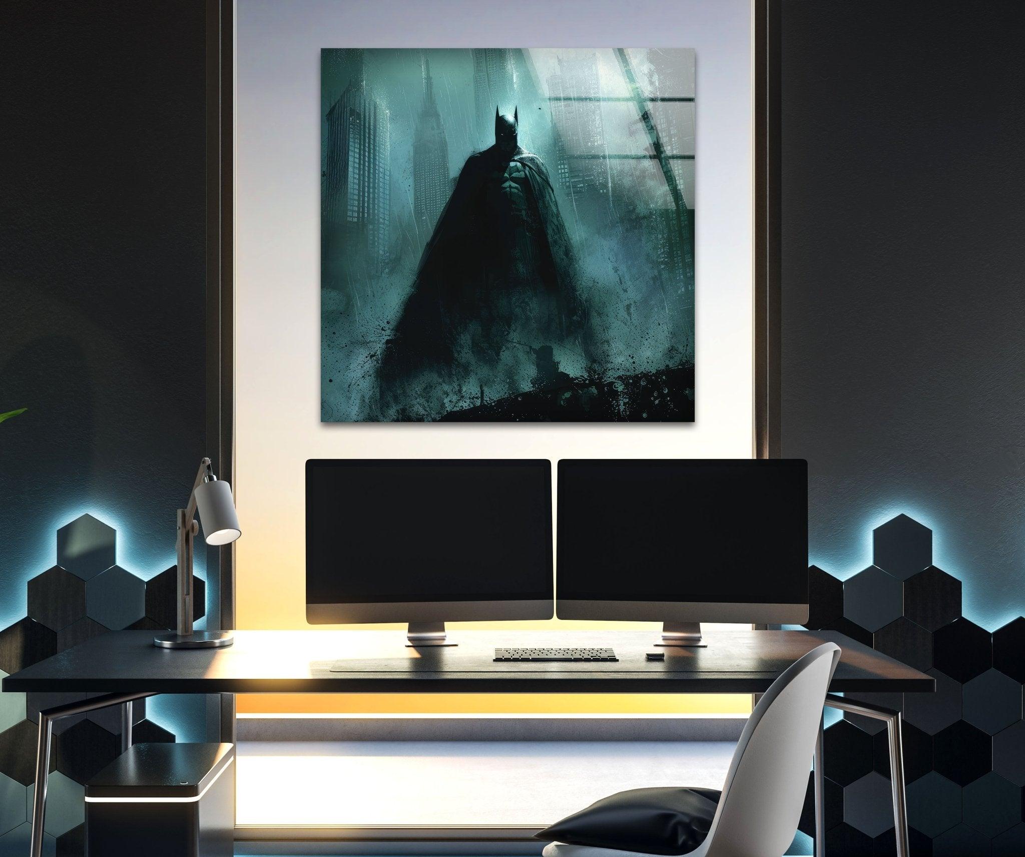 Batman Gotham City Glass Wall Art - Stunning Superhero Decor for Home & Office - Perfect for Living Room, Bedroom, or Man Cave Display