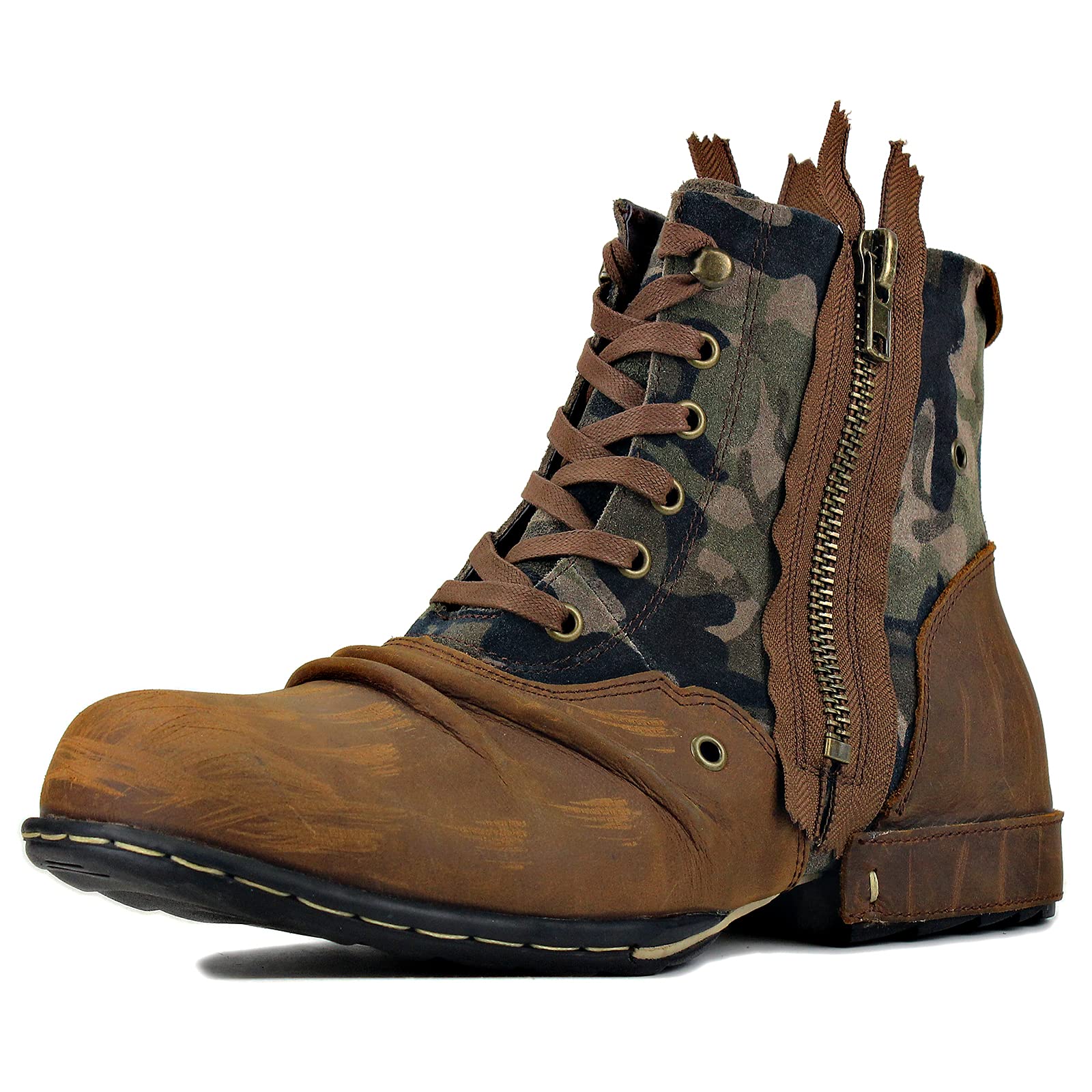 OSSTONE Men's Fashion Leather Chukka Boots - Zipper-Up Moto Boots Casual Shoes OS-5008-8-C-US-R | Perfect for Motorcycle Riding, Urban Streetwear & Everyday Wear