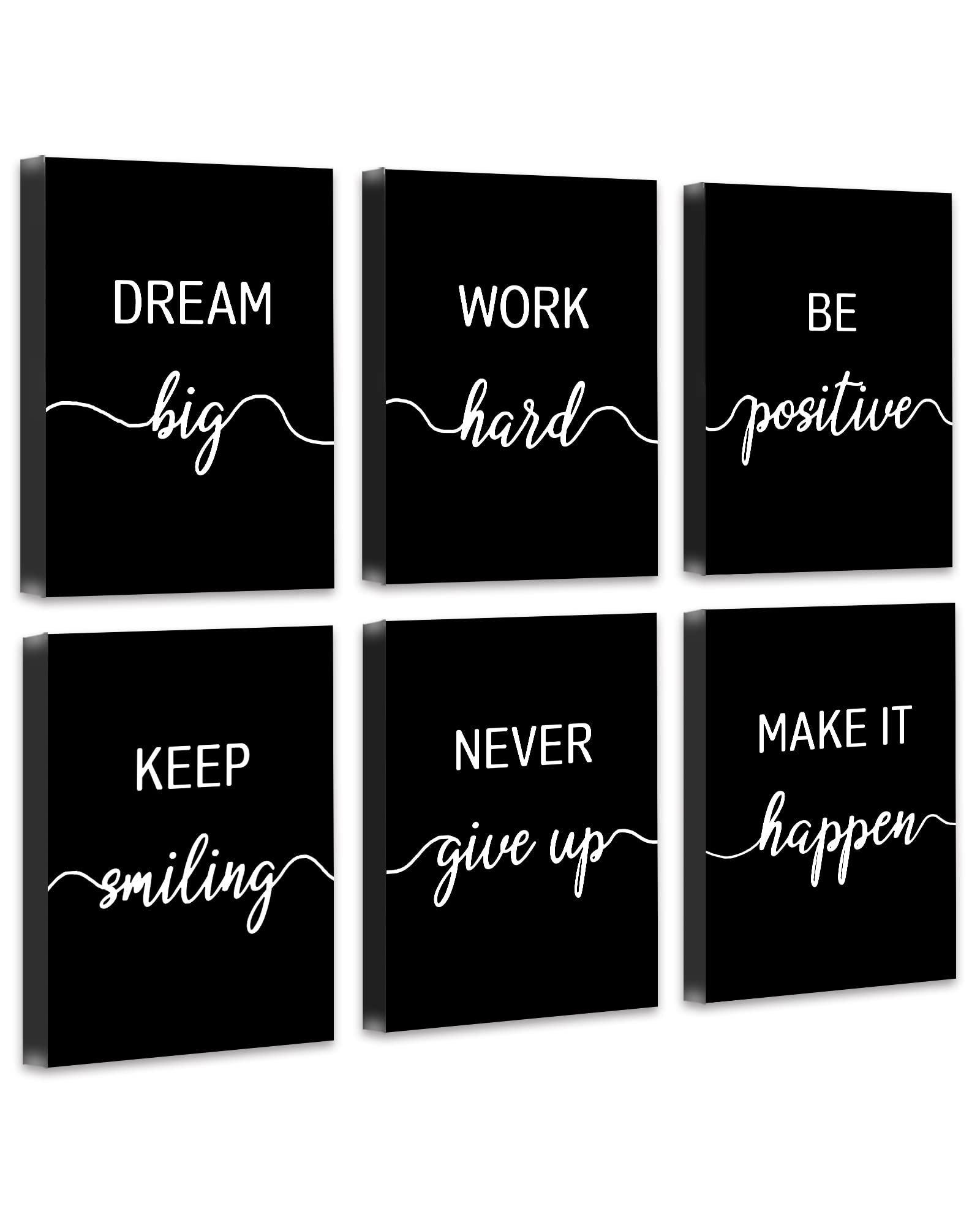 Motivational Wall Art Set - 6 Pack Framed Inspirational Quotes Canvas Posters (8x10 Inch) for Office, Living Room & Bedroom Decor - Perfect for Home, Work & Gifts