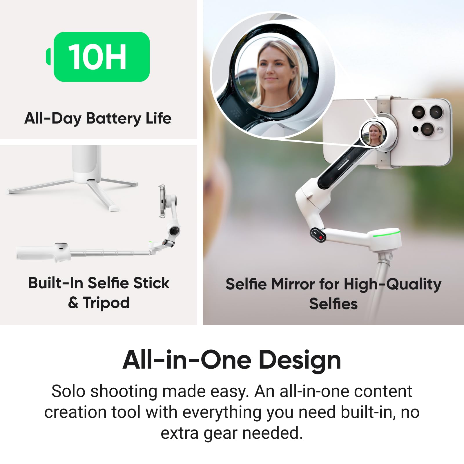 Insta360 Flow 2 Pro White - Foldable AI Smartphone Gimbal Stabilizer for iPhone & Android | 200+ App Tracking, Multi-Person & 360° Pan Follow | Built-in Tripod & Selfie Stick | Perfect for Vlogging, Travel Videos & Social Media Content Creation