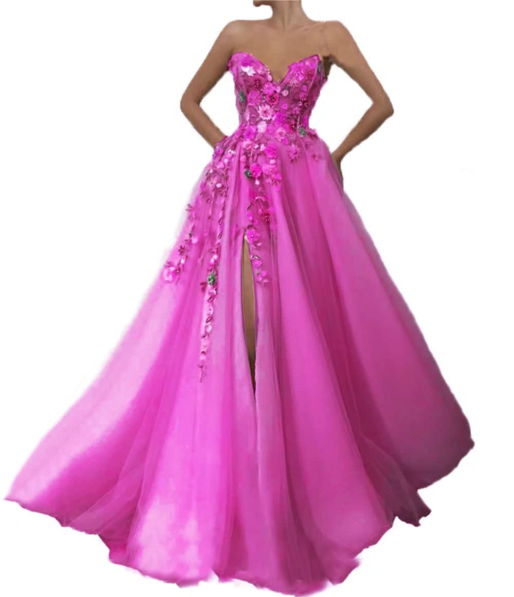 FTBY Women's Sweetheart Neckline Applique Evening Dress - Sexy Tulle Formal Gown for Prom, Wedding Guest & Black Tie Events