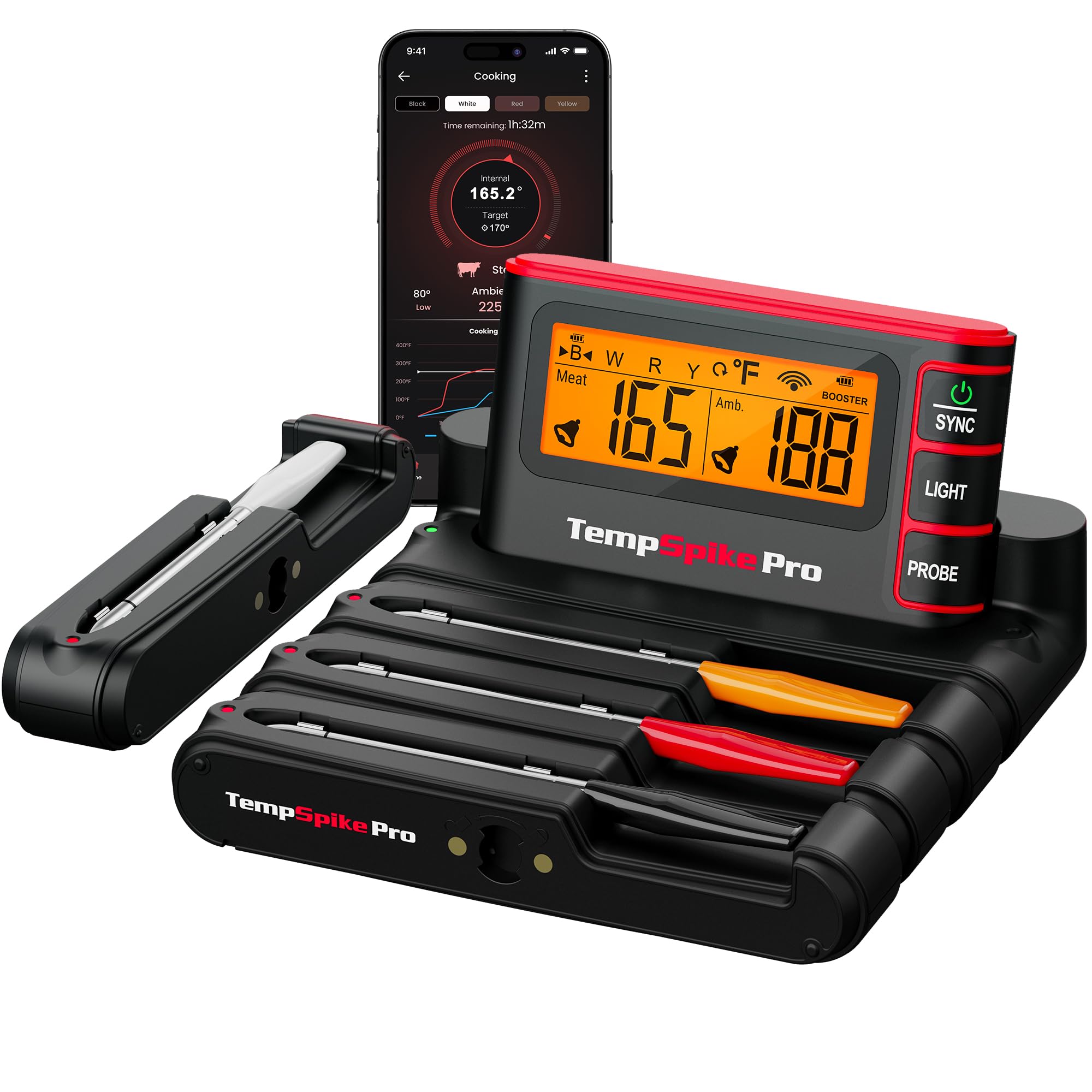 ThermoPro TempSpike Wireless Meat Thermometer with Bluetooth & WiFi - 1050°F Heat Resistant Detachable Probe for Grilling, BBQ, Smoking - Perfect for Steak, Turkey, Chicken, and Outdoor Cooking