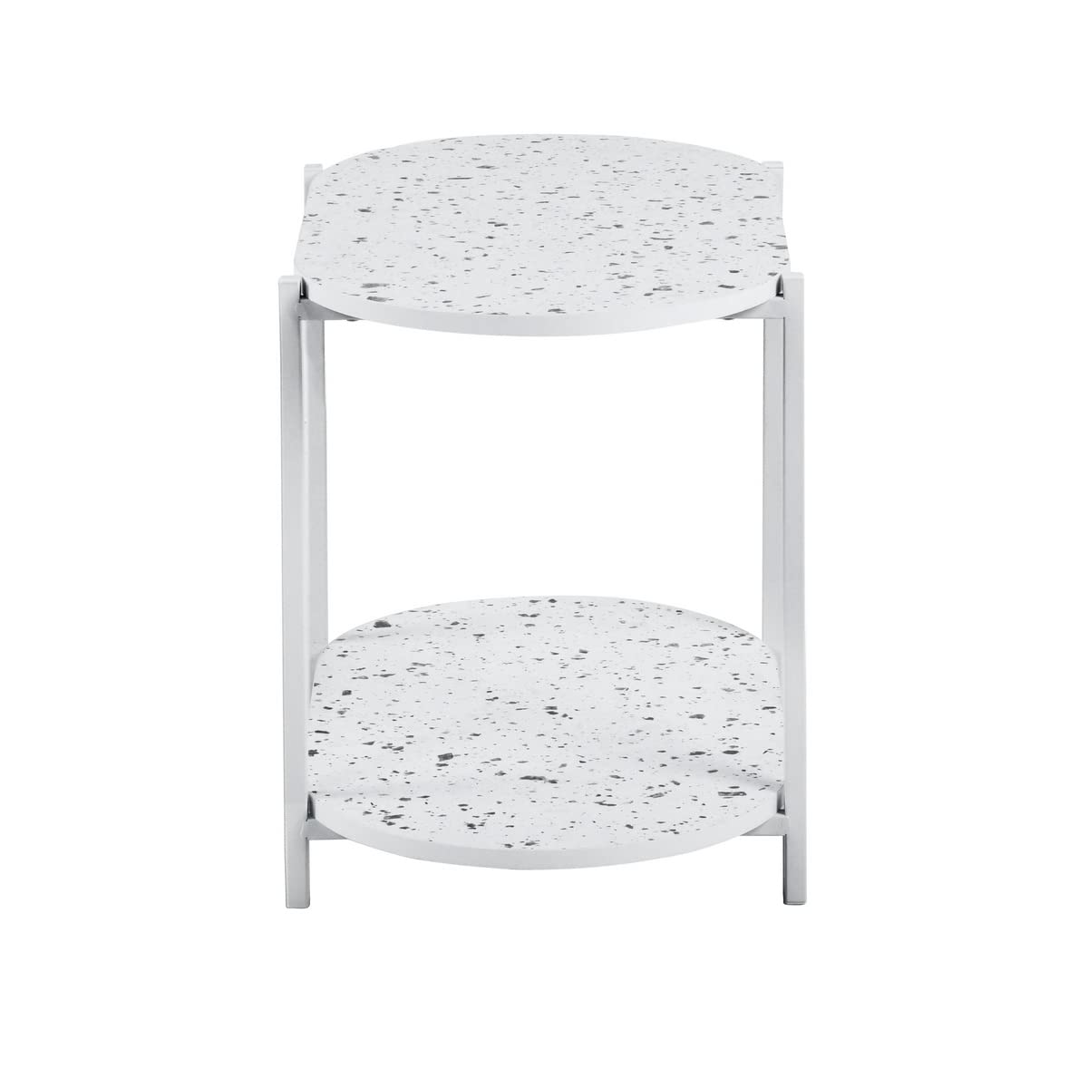 2 Tier End Table with Storage Shelves - Small Space Nightstand for Bedroom, Living Room, Hallway - White Side Table for Sofa, Couch, Snacks - Easy Assembly - Perfect for Apartments, Dorms & Cozy Spaces