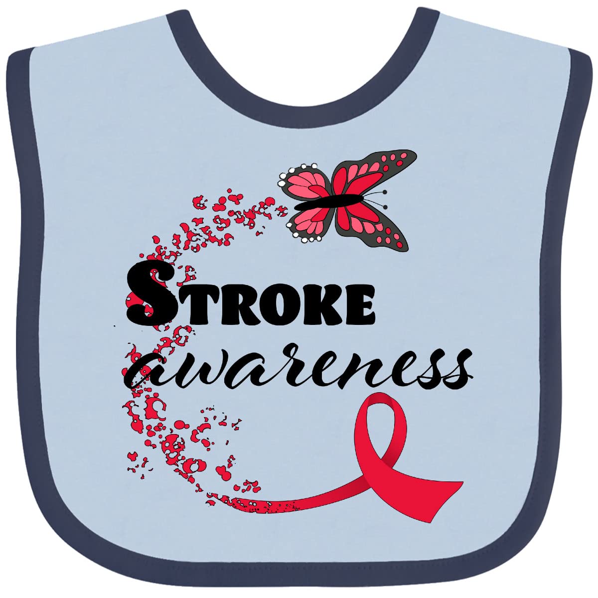 Inktastic Stroke Awareness Butterfly Red Ribbon Baby Bib - Soft & Absorbent for Infants, Perfect for Feeding & Messy Playtime