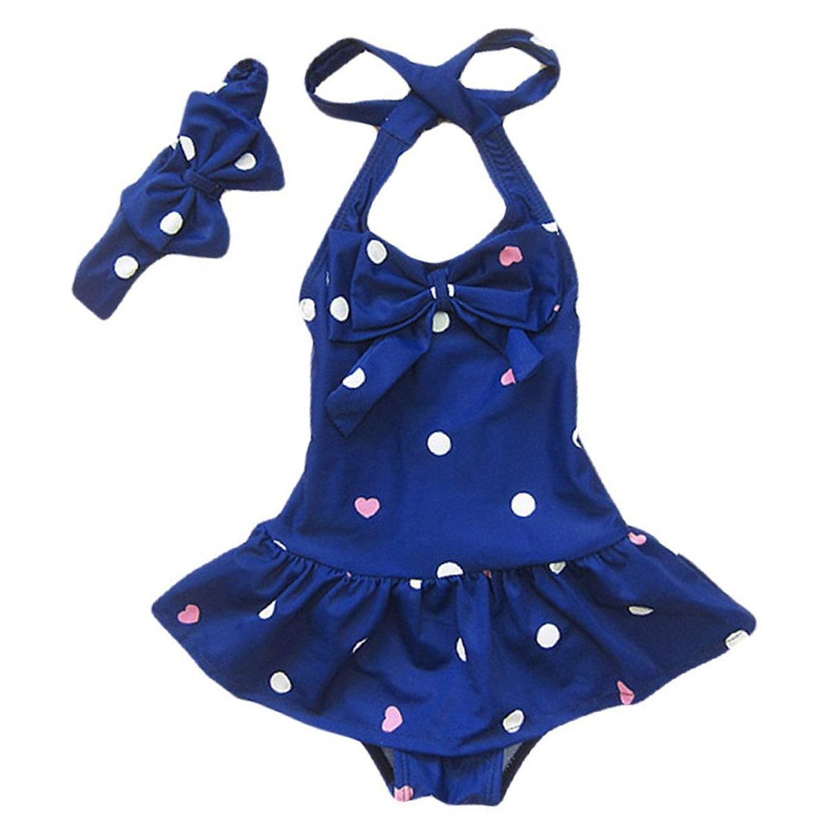 Jastore Girls One Piece Swimsuits - Cute Ruffle Bathing Suit with Matching Headband for Kids Beach & Pool Party | Toddler Swimwear for Summer Vacation & Water Play
