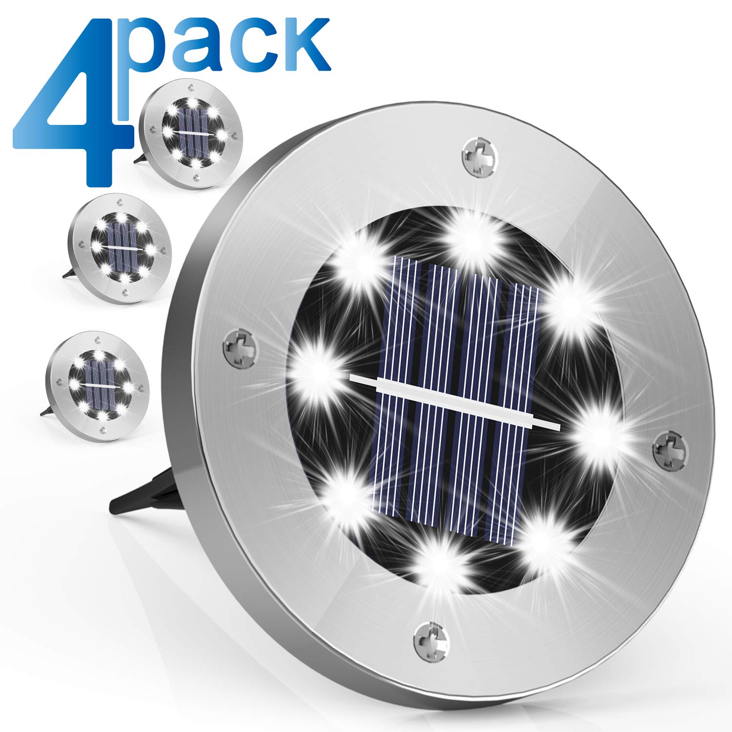 8 Pack Solar Ground Lights Outdoor - Waterproof LED Solar Pathway Lights with Light Sensor for Garden, Lawn, Yard, Driveway, Walkway & Steps | Weatherproof Solar Disk Lights for Nighttime Safety & Landscape Decoration