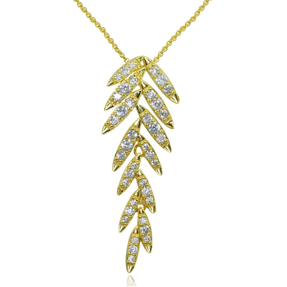 Sterling Silver Cubic Zirconia Round Polished Leaf Slide Pendant Necklace with Hoops & Loops - Elegant Jewelry for Women, Perfect for Weddings, Parties & Everyday Wear