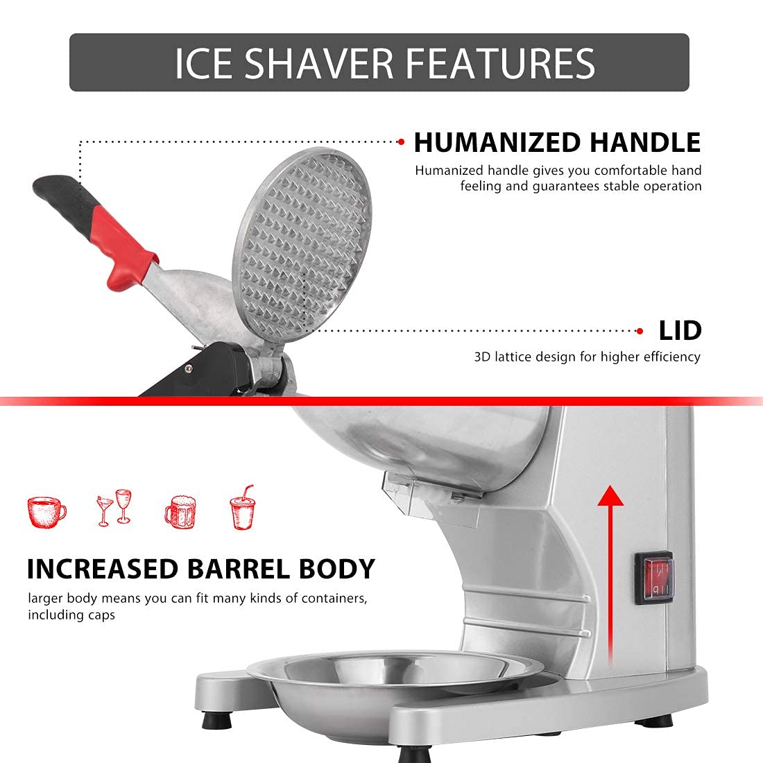 VIVOHOME 11 Inch Electric Dual Blade Ice Crusher Shaver - Snow Cone Maker Machine & Automatic Ice Shaver for Home, Parties, and Commercial Use - Perfect for Cocktails, Smoothies, and Frozen Treats