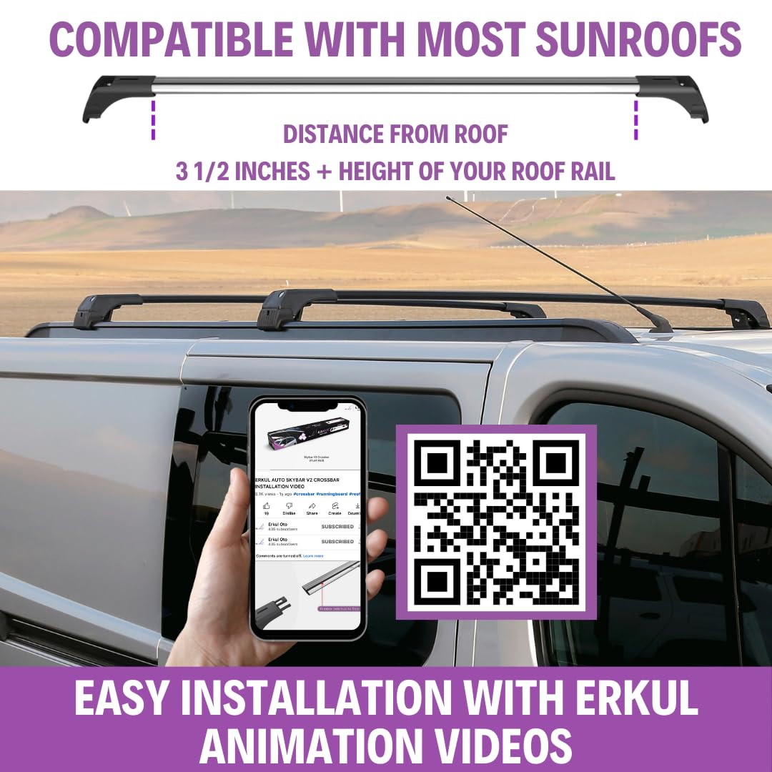 ERKUL Aluminum Roof Rack Cross Bars for Mazda CX-30 2020-2025 | Anti-Theft Locking System | Flush Rail Compatible | Heavy-Duty Cargo Carrier for Camping, Kayaking & Road Trips (Black)
