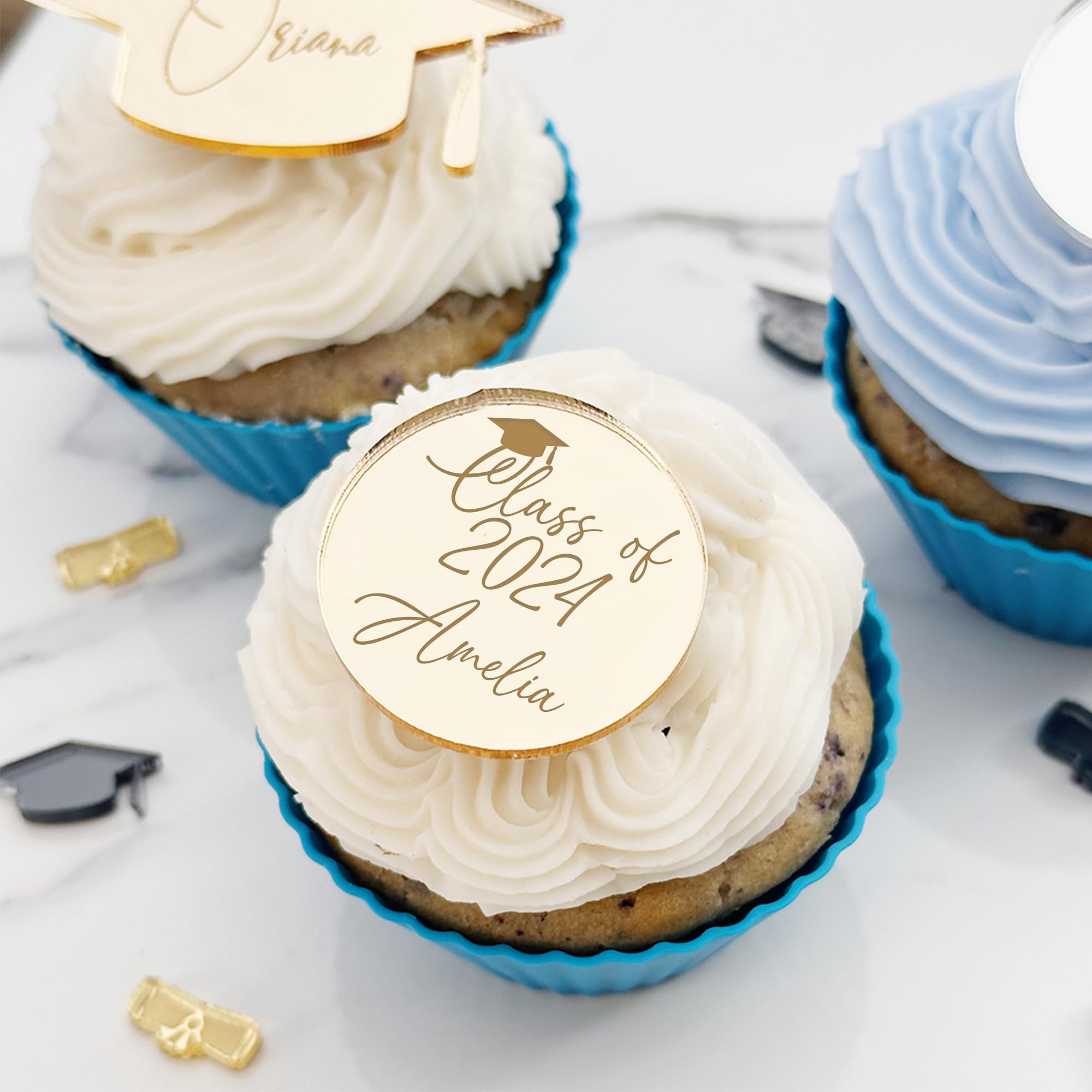 (12 Pack) Personalized Graduation Cupcake Toppers 2024 - Custom Cake Decorations for Graduation Party, Commencement Ceremony & School Celebration - Editable Name & Year Designs for DIY Cupcake Decorating