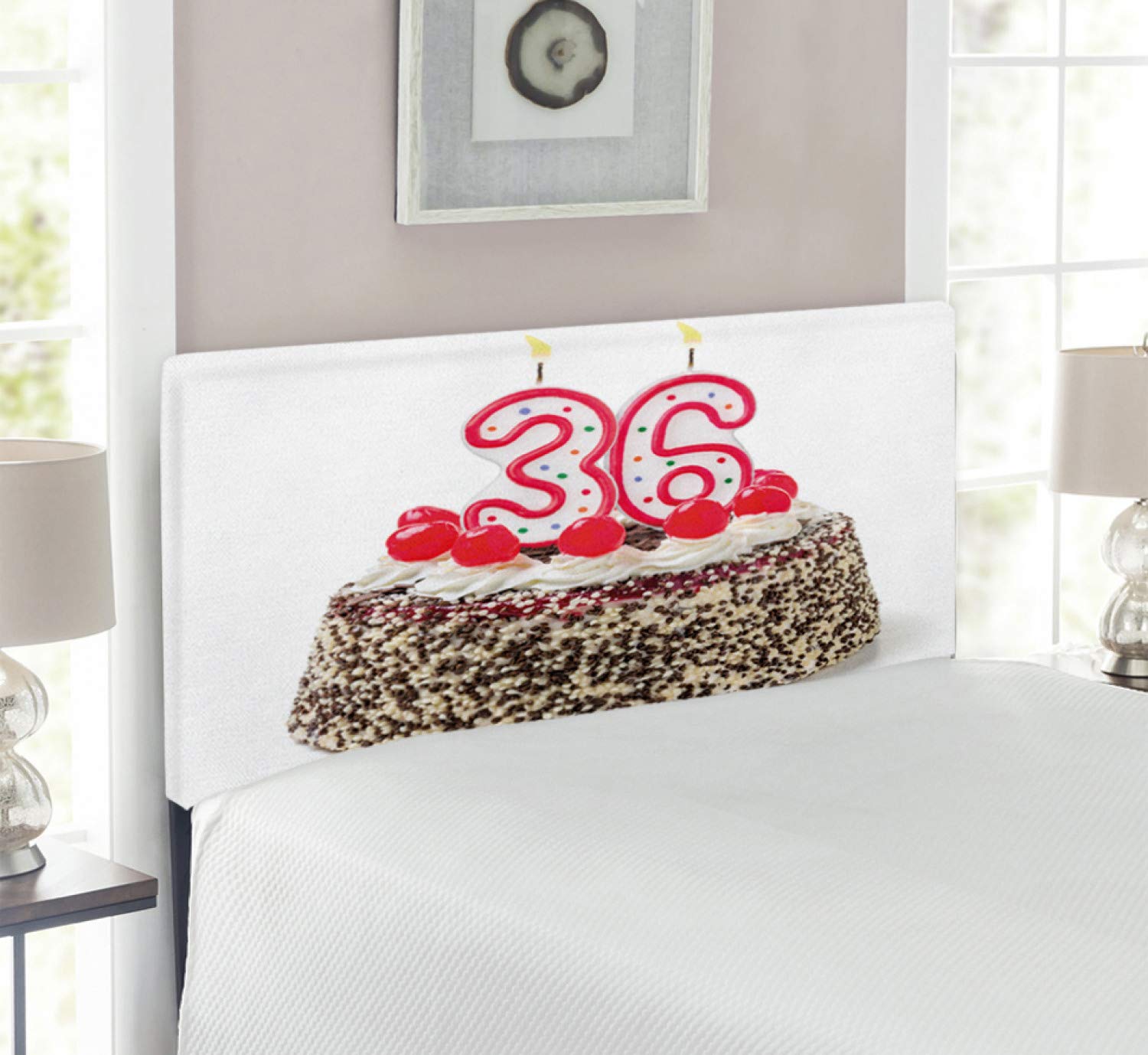 Ambesonne 36th Birthday Headboard - Twin Size Upholstered Metal Bed Frame with Memory Foam, Colorful Cake & Candles Print - Perfect for Birthday Party Decorations & Bedroom Makeovers