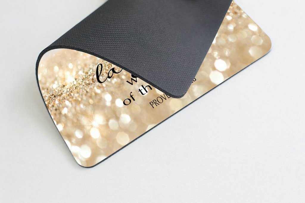 Custom Smooffly Gaming Mouse Pad with Proverbs 31:25 Bible Verse & Gold Sparkle Glitter Design - Non-Slip Surface for PC, Laptop, Office & Gaming Setup
