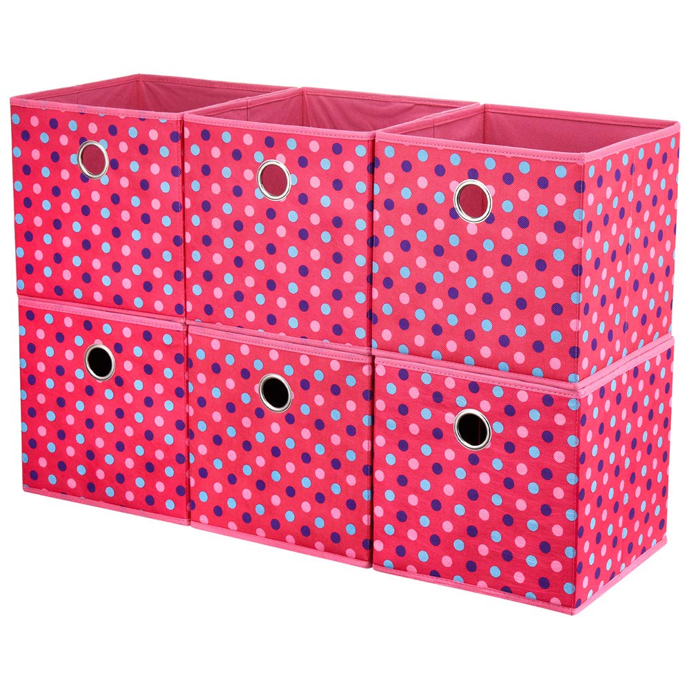 Collapsible Fabric Storage Bins with Polka Dots - Pink Foldable Cube Organizer for Kids' Clothes, Toys & Room Decor (10 Inch) - Perfect for Bedroom, Closet & Drawer Organization - QY-SC15-6