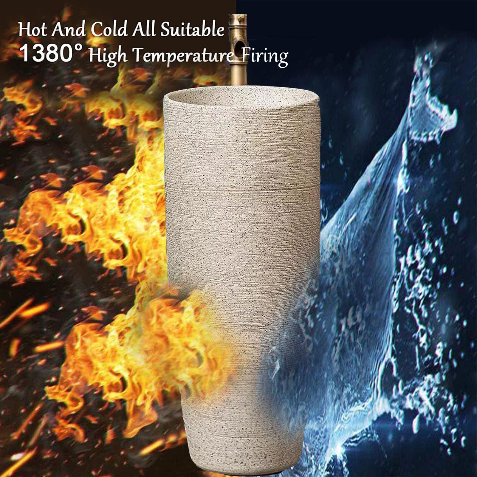 One Piece Pedestal Sink - 32.3 Inch Tall Ceramic Standing Bathroom Sink with Faucet, Easy-Clean Porcelain Design, Scratch & Stain Resistant - Perfect for Modern Bathrooms, Powder Rooms & Guest Baths