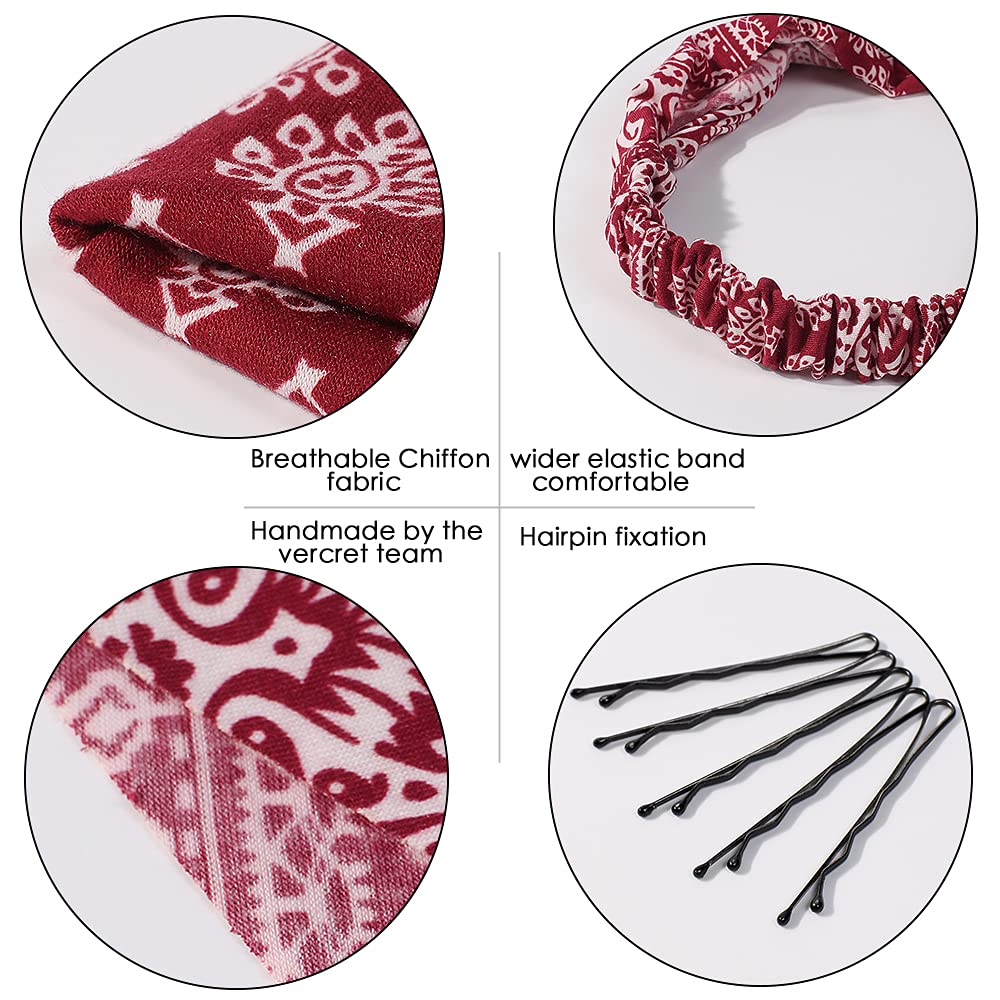 6 Pack Women's Elastic Hair Scarf Headbands - Boho Triangle Bandana with Non-Slip Clips for Girls & Women | Perfect for Yoga, Workouts, Beach, and Everyday Styling