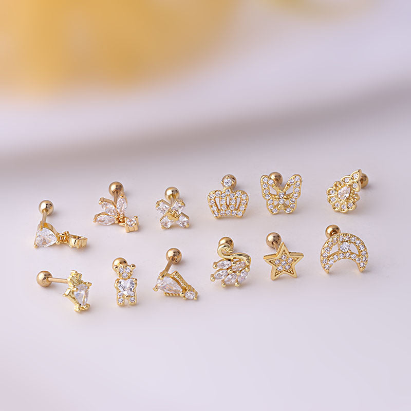 20G Cartilage Tiny Stud Earrings - Swan, Moon & Star Earrings for Women | Hypoallergenic Stainless Steel Jewelry | Perfect for Daily Wear, Parties & Gifts (HSPJ672)