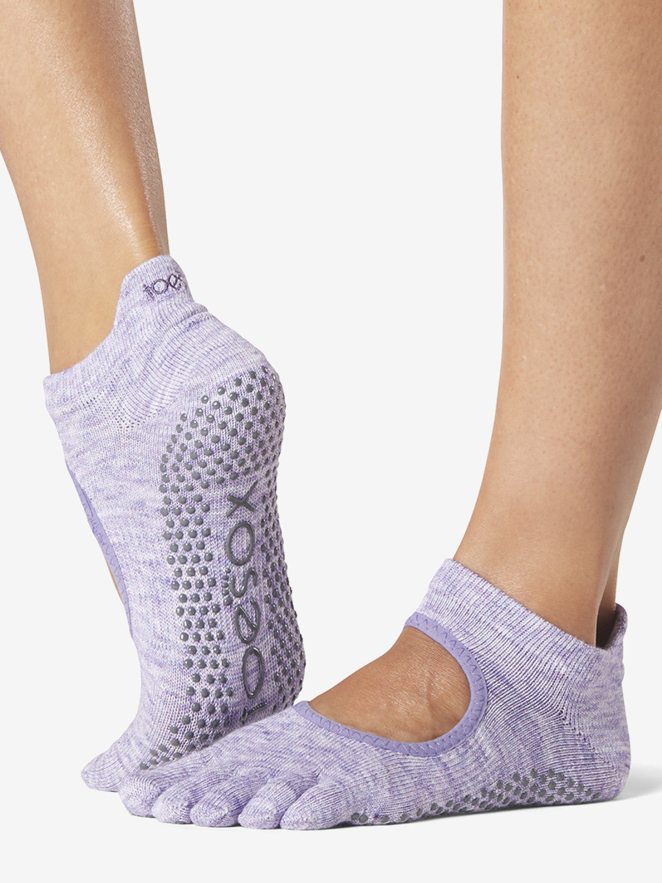 Toesox Full Toe Bellarina Grip Socks for Ballet, Yoga & Dance - Non-Slip Performance Footwear in Heather Purple - Perfect for Studio Practice and Performance