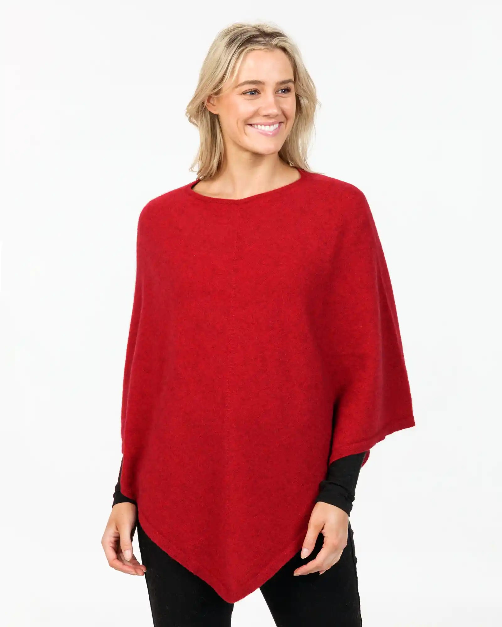 Berry Red Women's Poncho Cape - Soft Possum Merino Wool Blend - Cozy Winter Shawl Wrap for Outdoor & Casual Wear - NB698